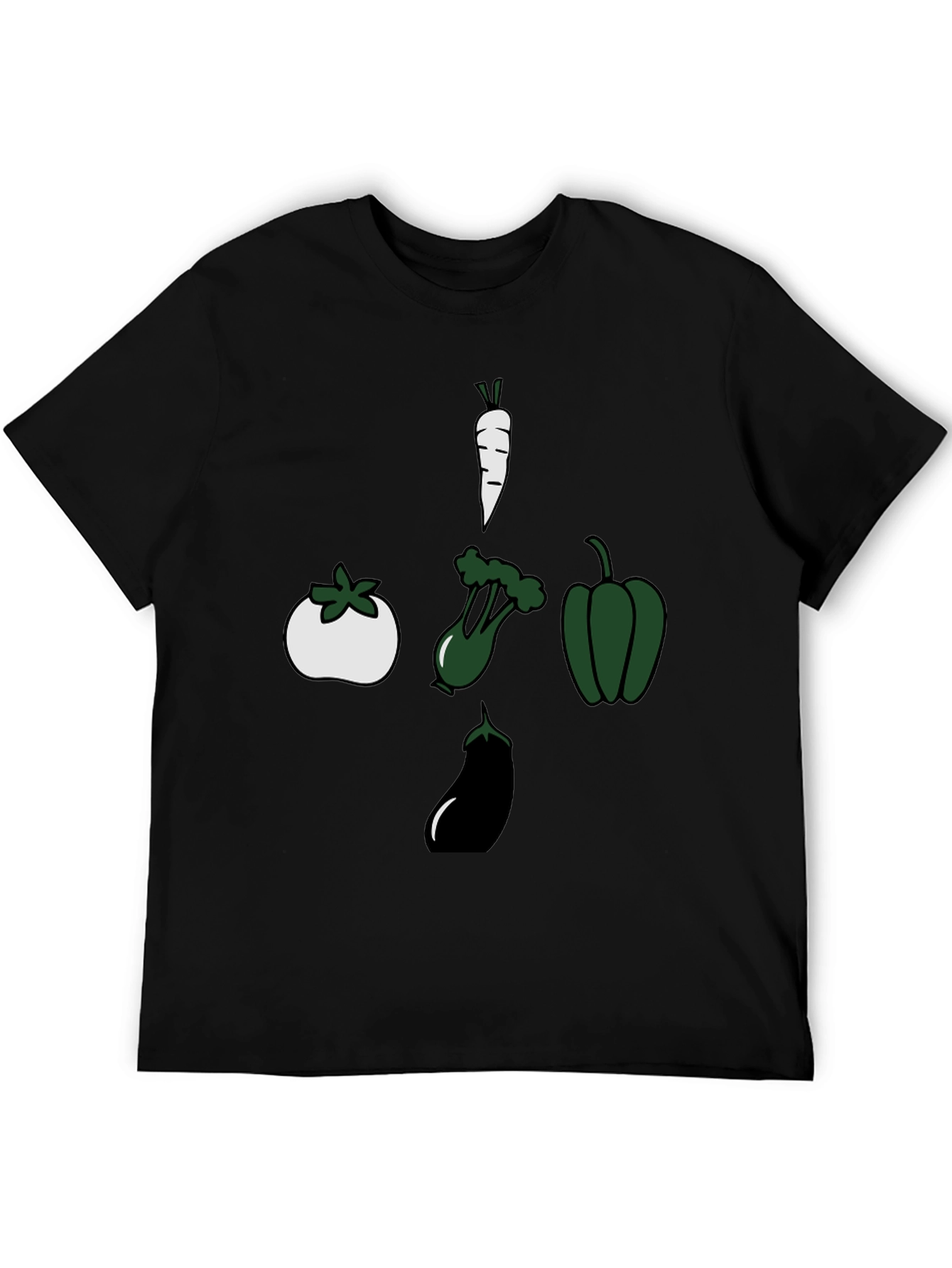 Black Veggie Cross T-Shirt: Carrot, Tomato, Eggplant, Pepper view 5