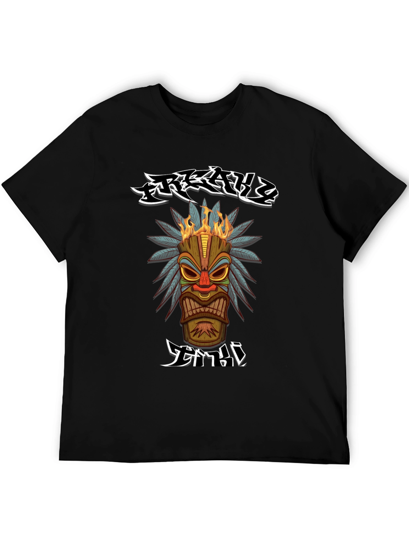 Black Tribal Tiki Head Graphic T-Shirt view 5