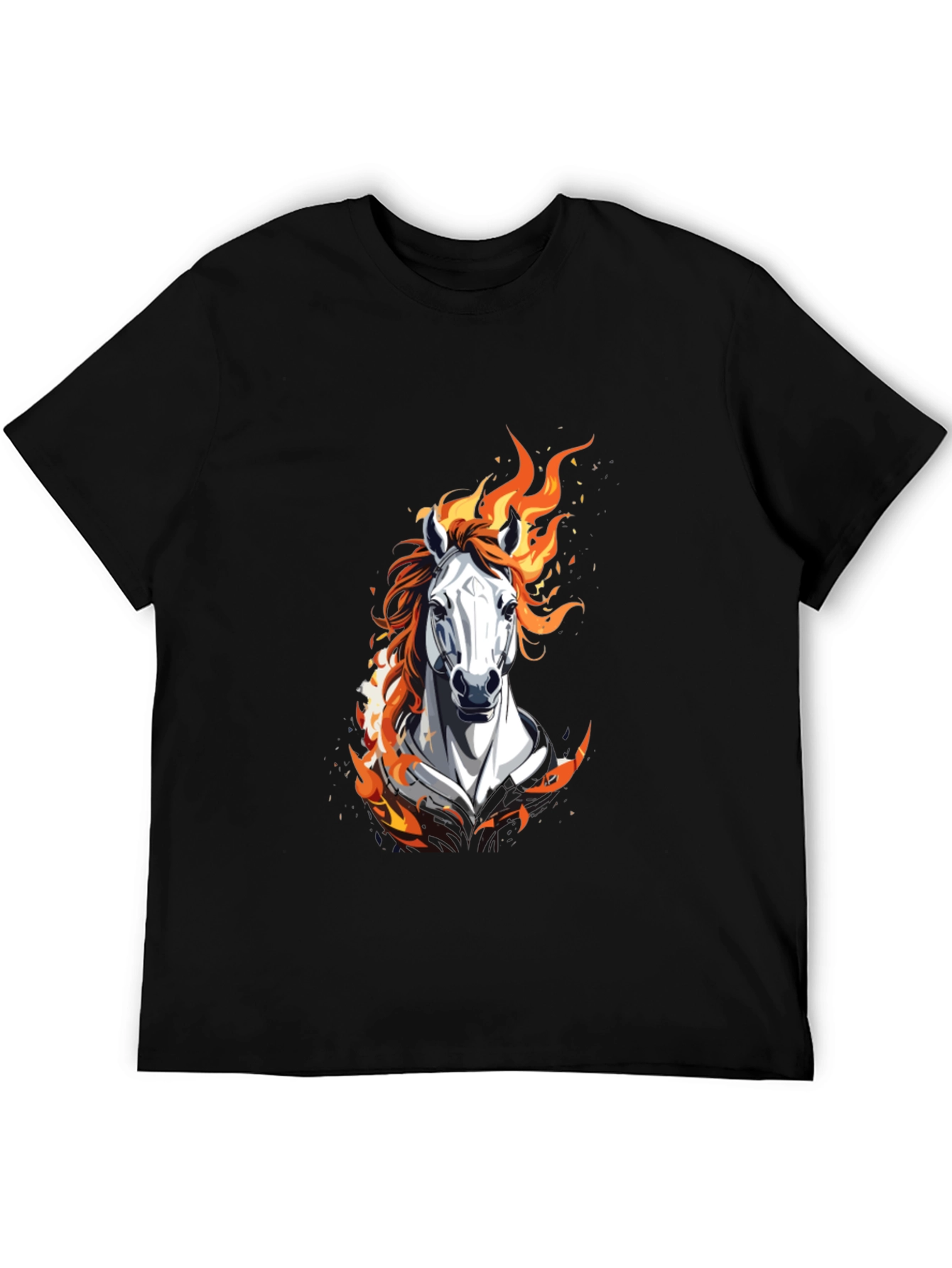 Black Fiery Horse Graphic Black T-Shirt view 5