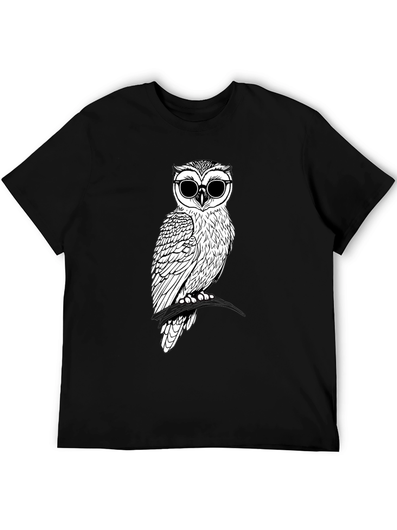 Black Cool Owl Graphic Tee - Black Cotton T-Shirt view 5