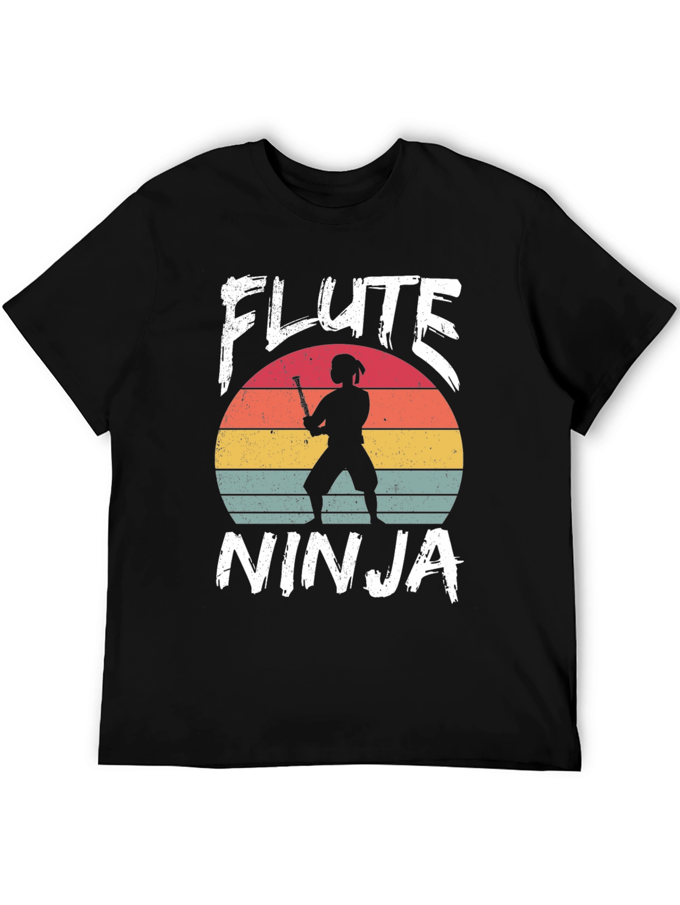 Black Flute Ninja Graphic T-Shirt - Retro Music Tee view 5