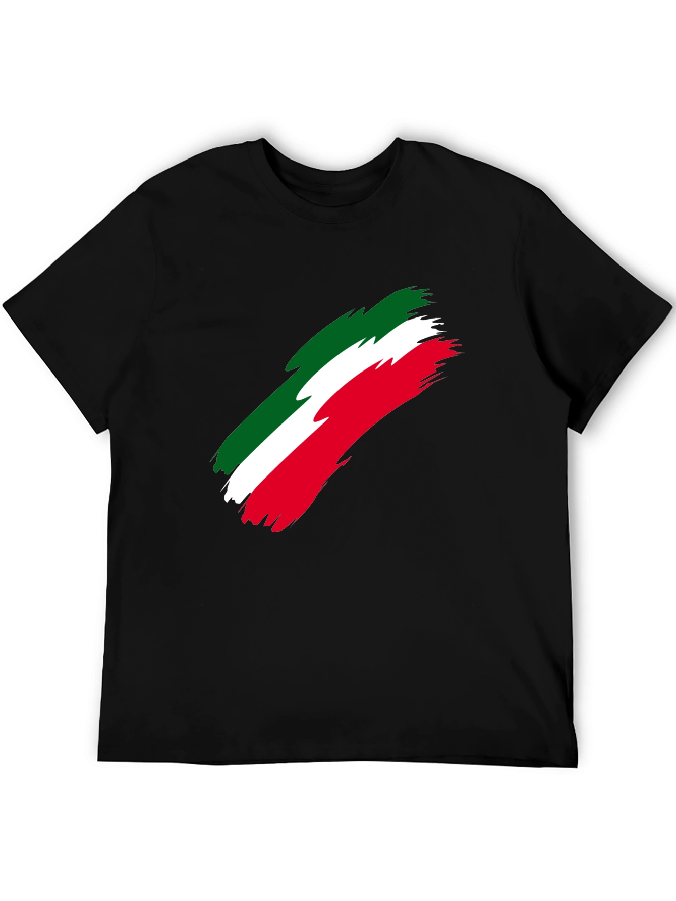 Black Italian Flag Brushstroke Men's Black T-Shirt view 5