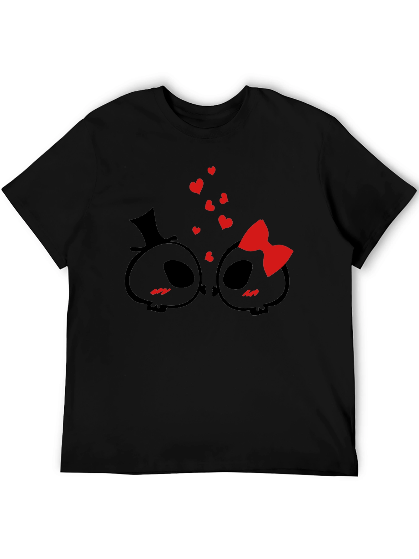 Black Cute Skull Couple Valentine's Day T-Shirt view 5