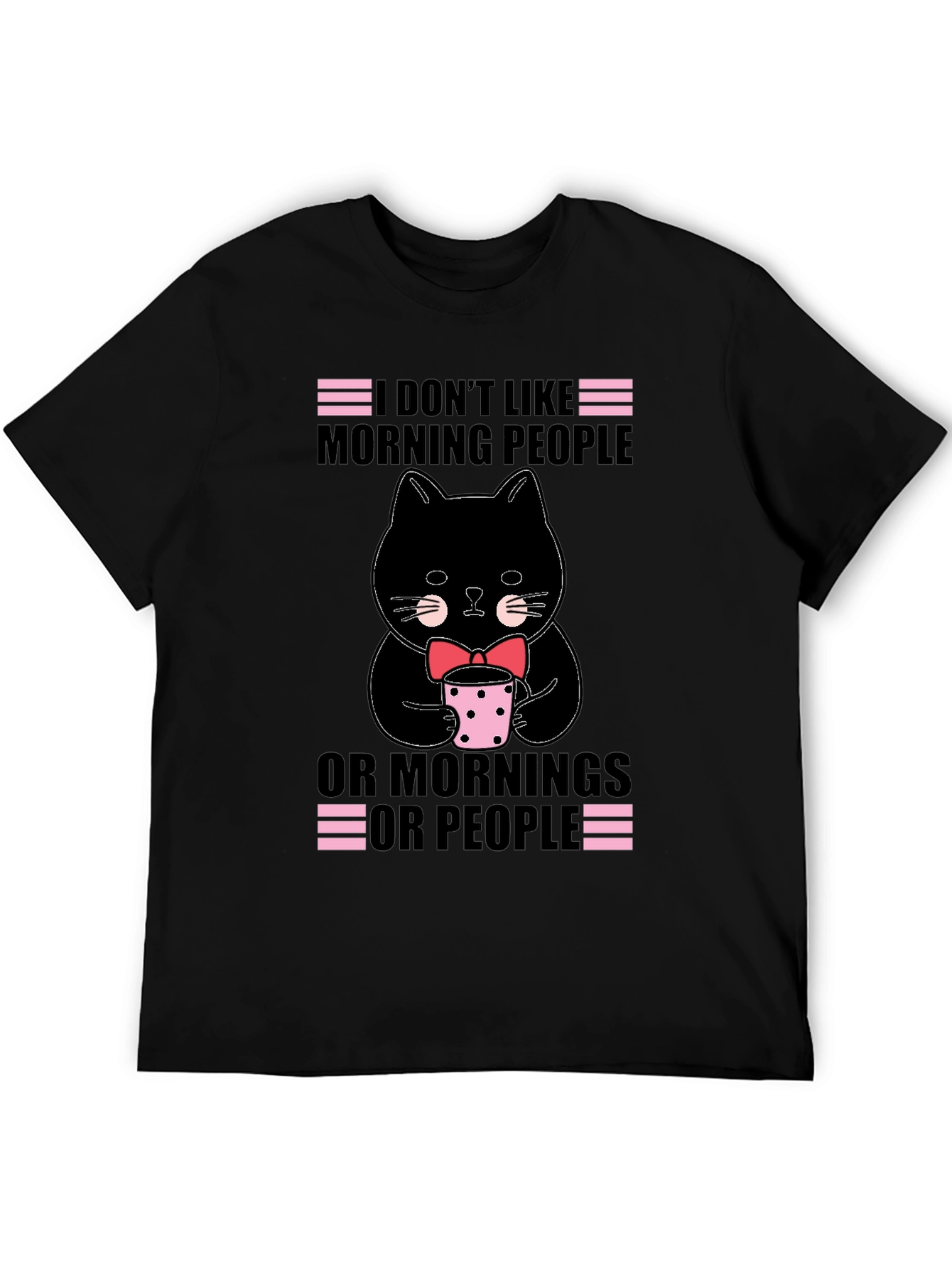 Black Funny Cat T-Shirt - I Don't Like Morning People view 5