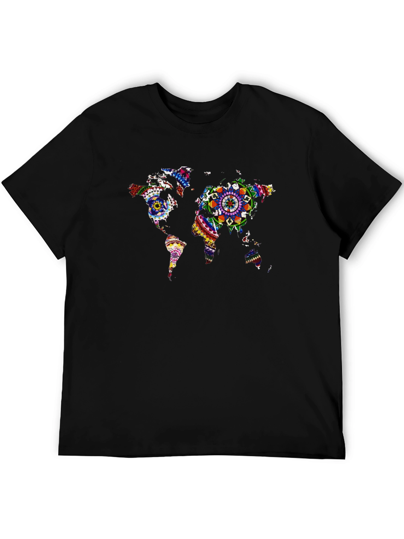 Black World Map Mandala Graphic T-Shirt view 5