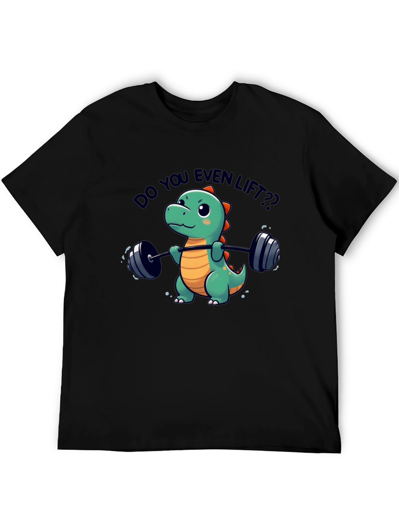 Black Funny Dinosaur Lifting Weights T-Shirt view 5