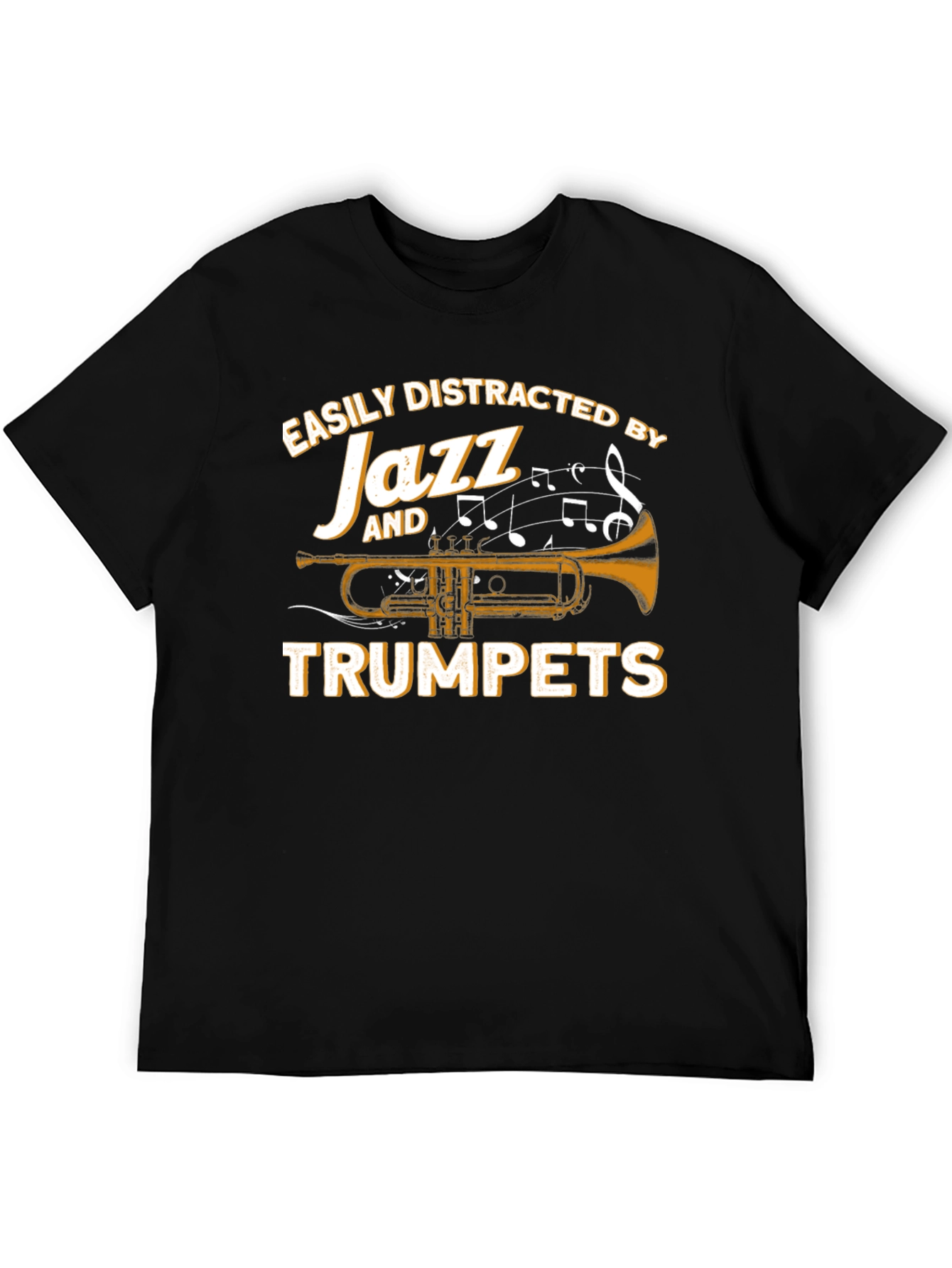 Black Easily Distracted by Jazz and Trumpets T-Shirt view 5