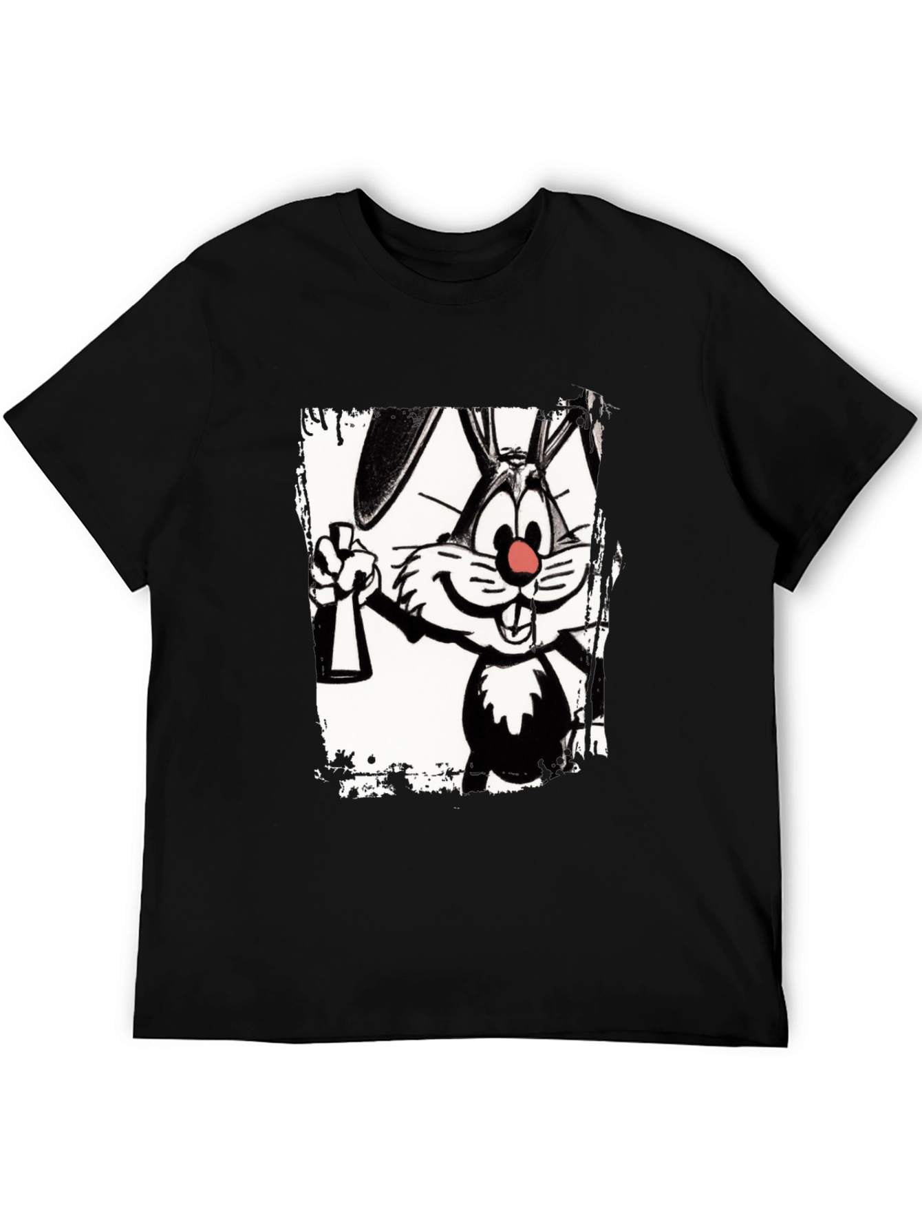 Black Cartoon Rabbit Graphic Black T-Shirt view 5