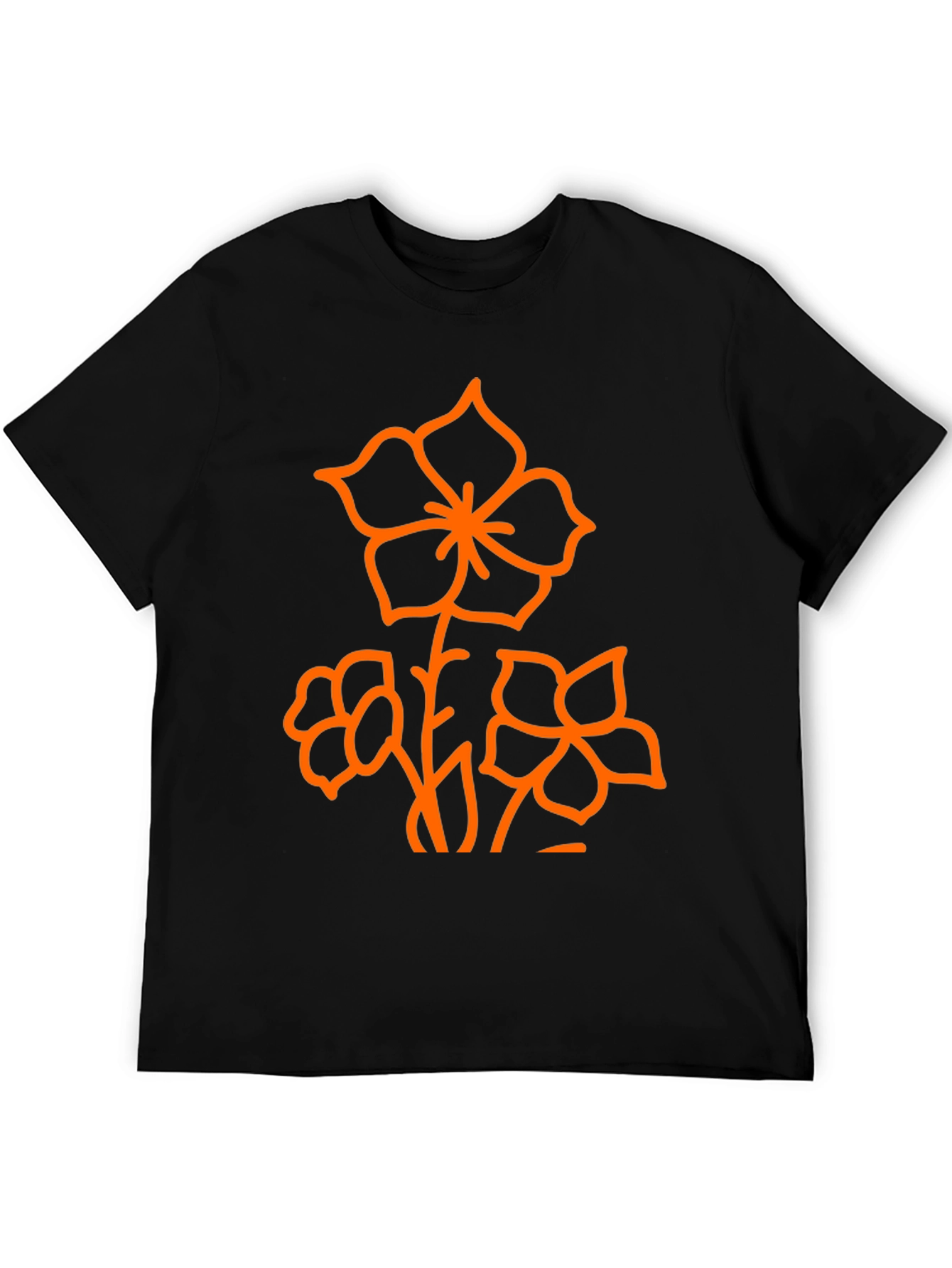 Black Black T-Shirt with Orange Floral Design view 5