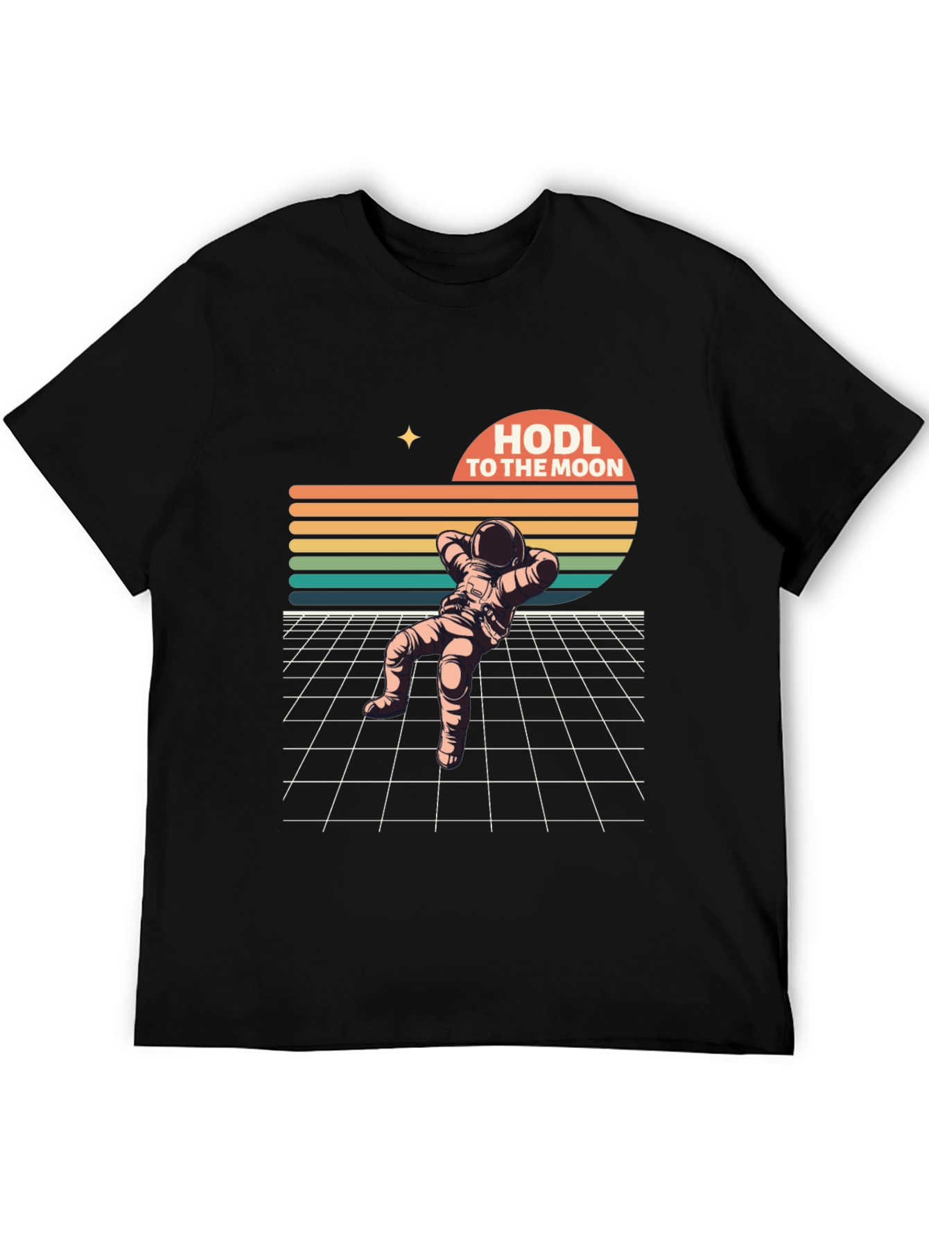 Black HODL To The Moon Retro Astronaut T-Shirt view 5