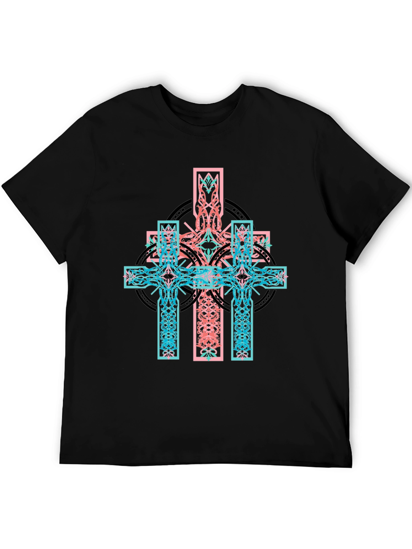 Black Celtic Cross Graphic Print Black T-Shirt view 5