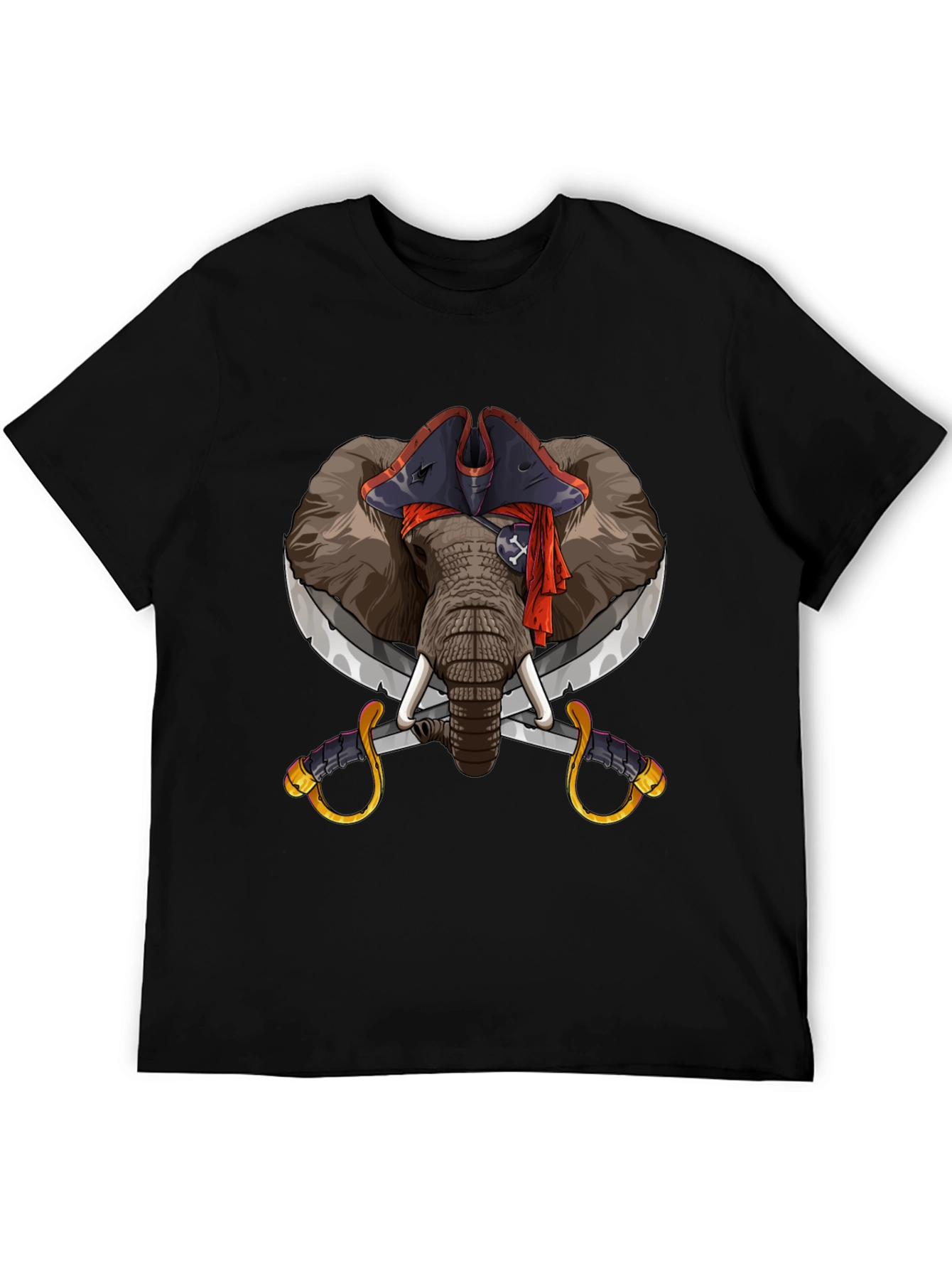 Black Pirate Elephant Graphic Tee - Black Cotton T-Shirt view 5