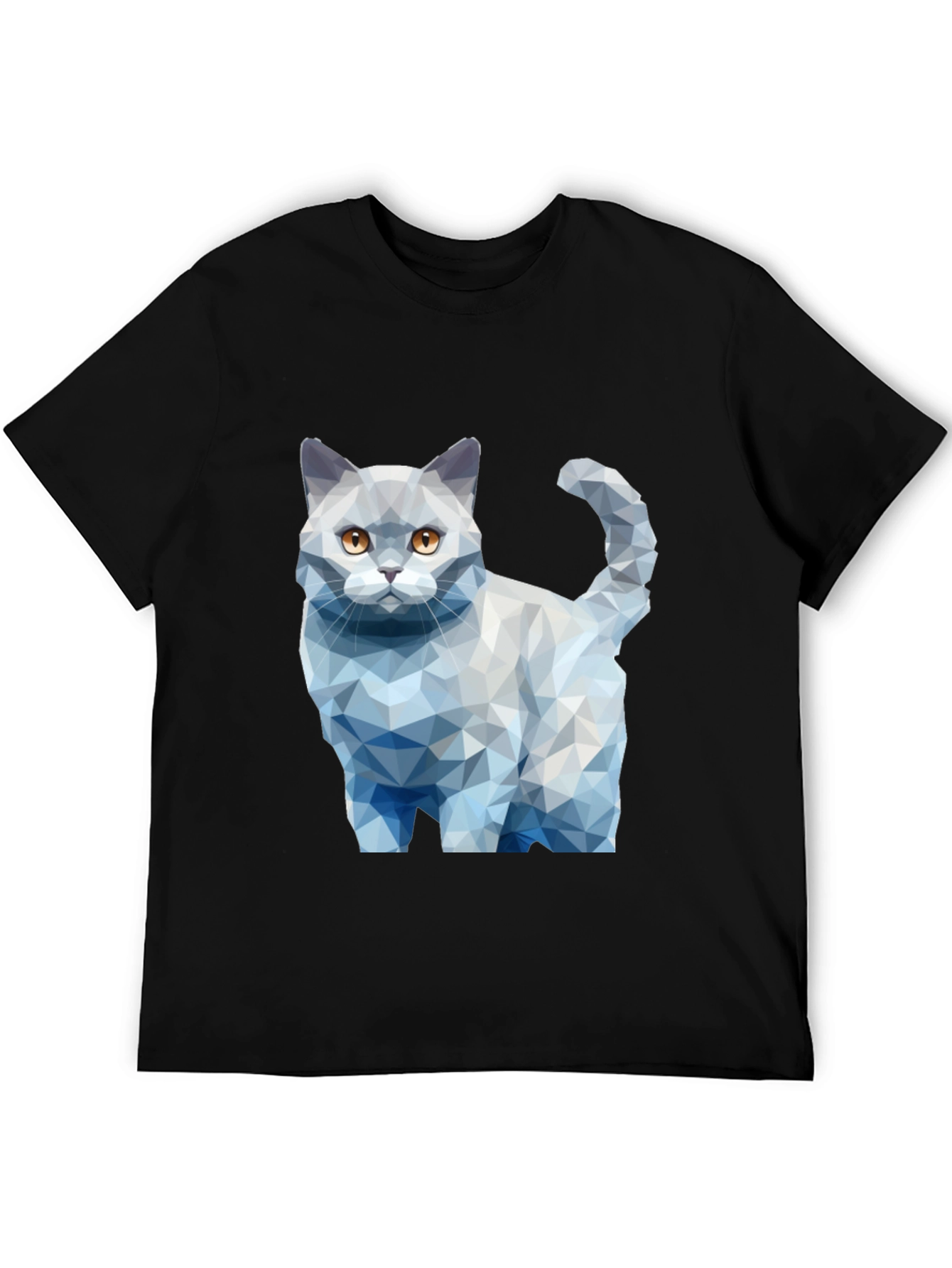 Black Geometric Cat Print Black T-Shirt view 5