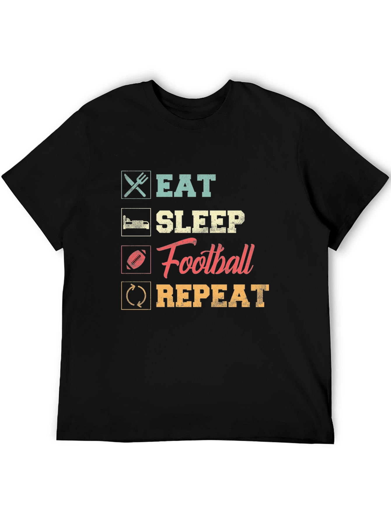 Black Eat Sleep Football Repeat Black Tee view 5