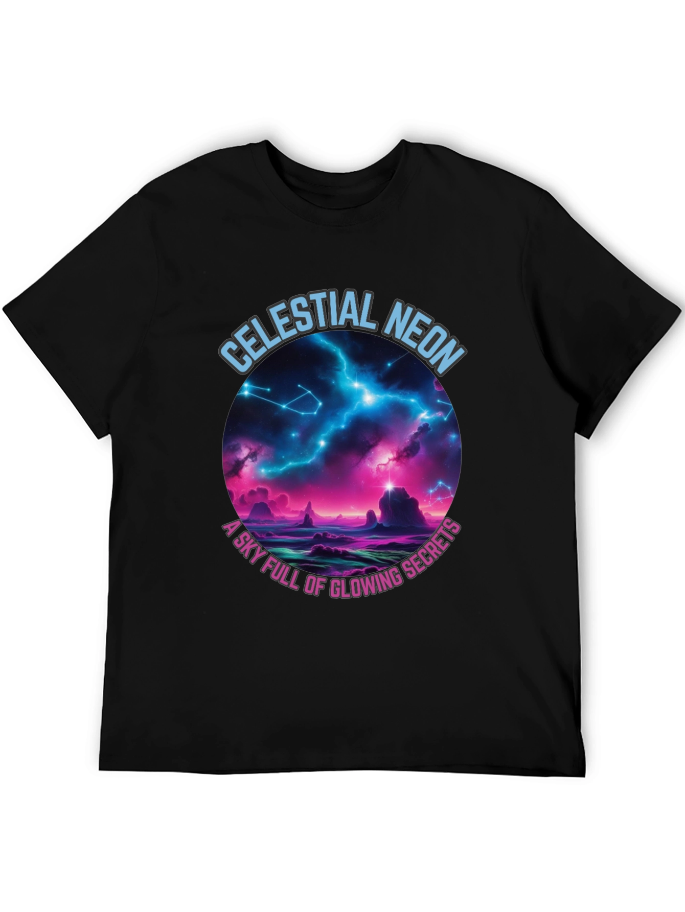 Black Celestial Neon Graphic T-Shirt view 5