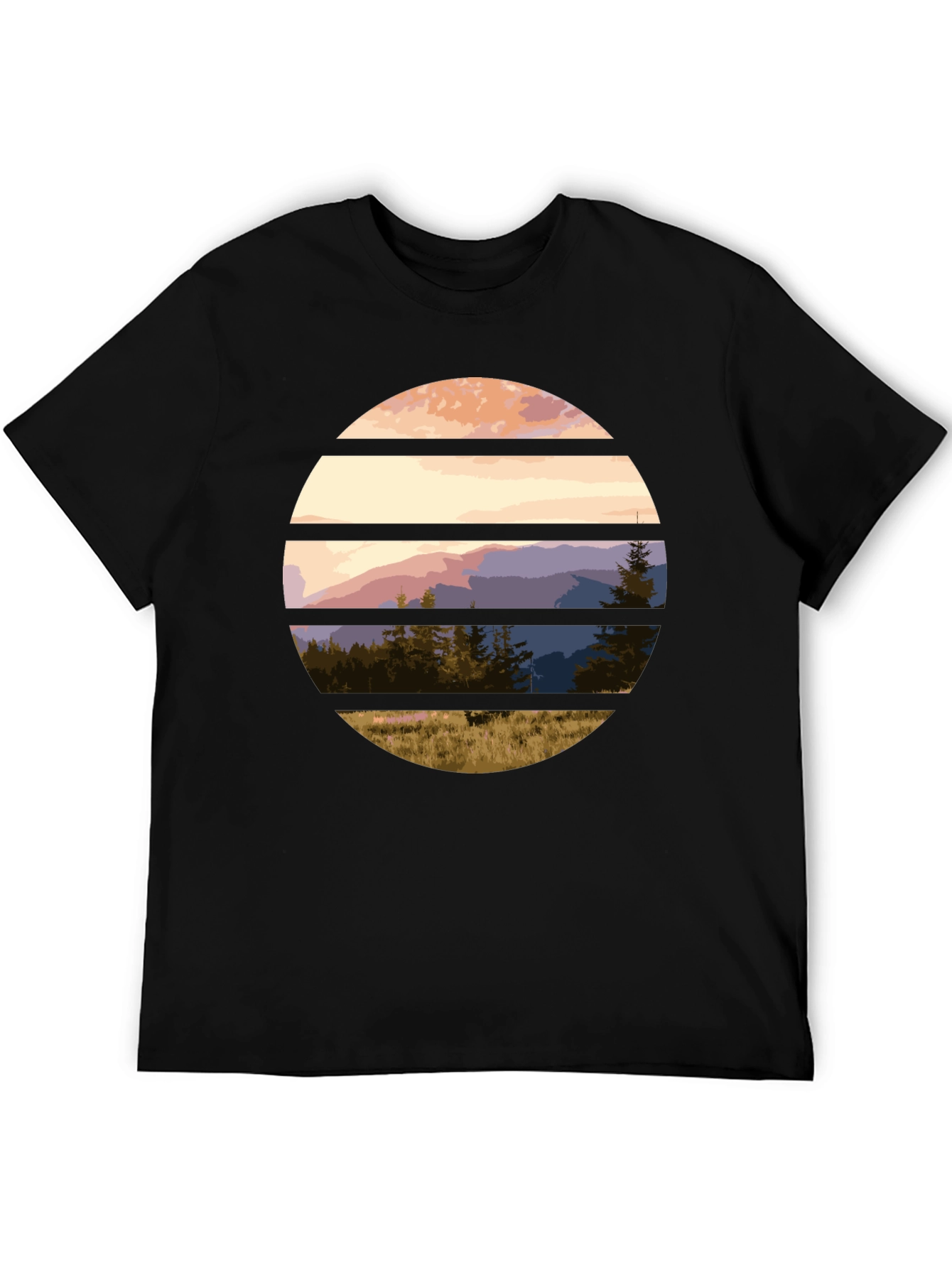 Black Scenic Mountain Sunset Graphic Tee view 5