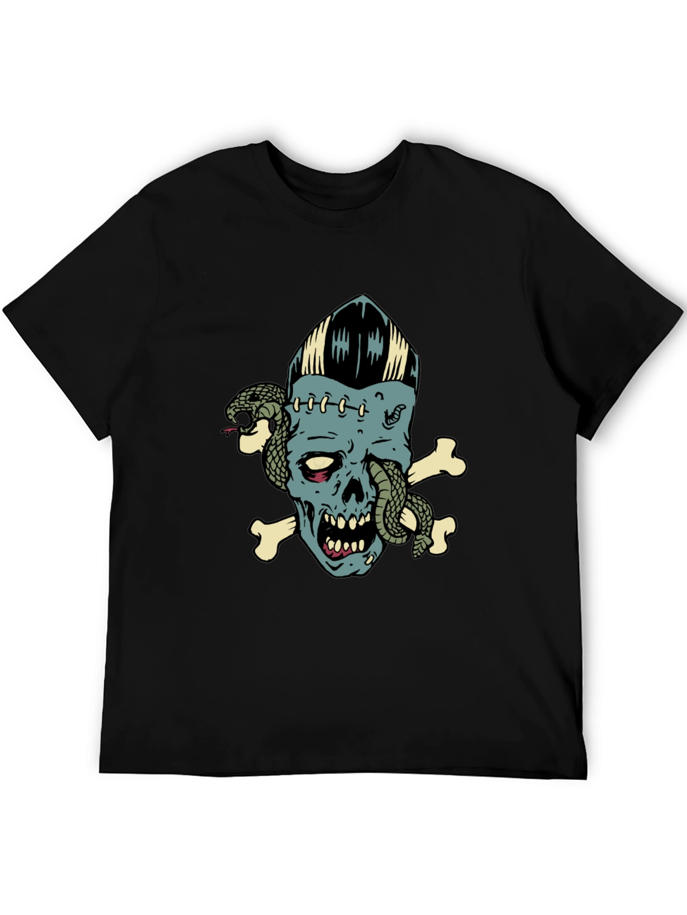 Black Skull & Snake Graphic Tee - Men's Black T-Shirt view 5