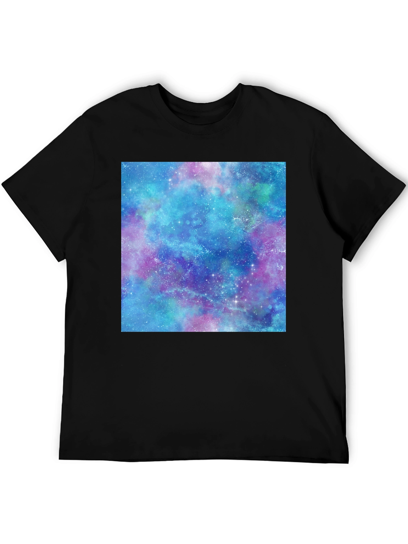 Black Galaxy Print T-Shirt - Black Cotton Casual Tee view 5