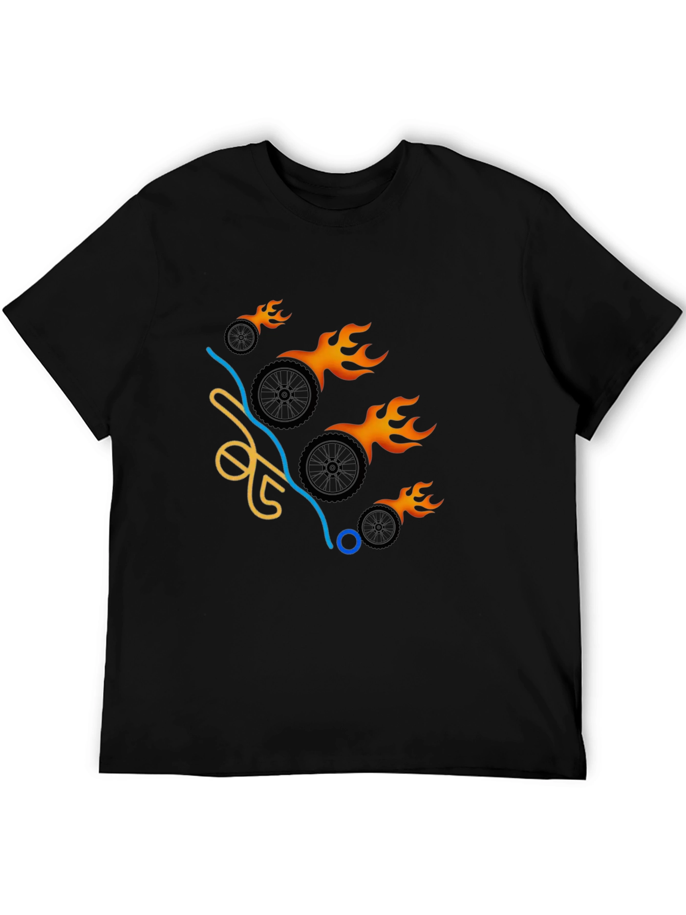Black Flaming Wheels Graphic Tee - Cool & Casual view 5