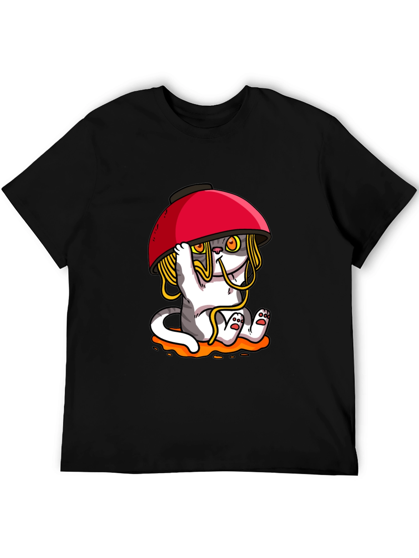 Black Noodle Cat T-Shirt - Ramen Bowl Funny Graphic Tee view 5