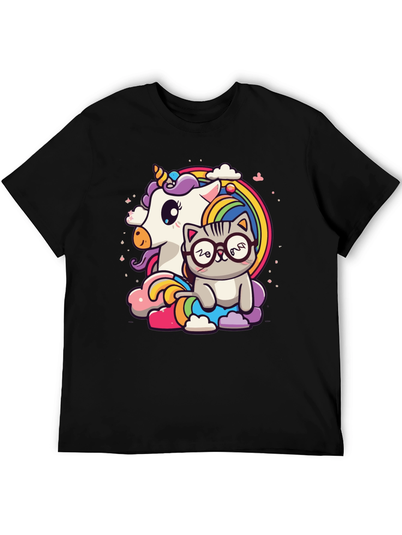 Black Unicorn Cat Rainbow Graphic Tee - Black view 5
