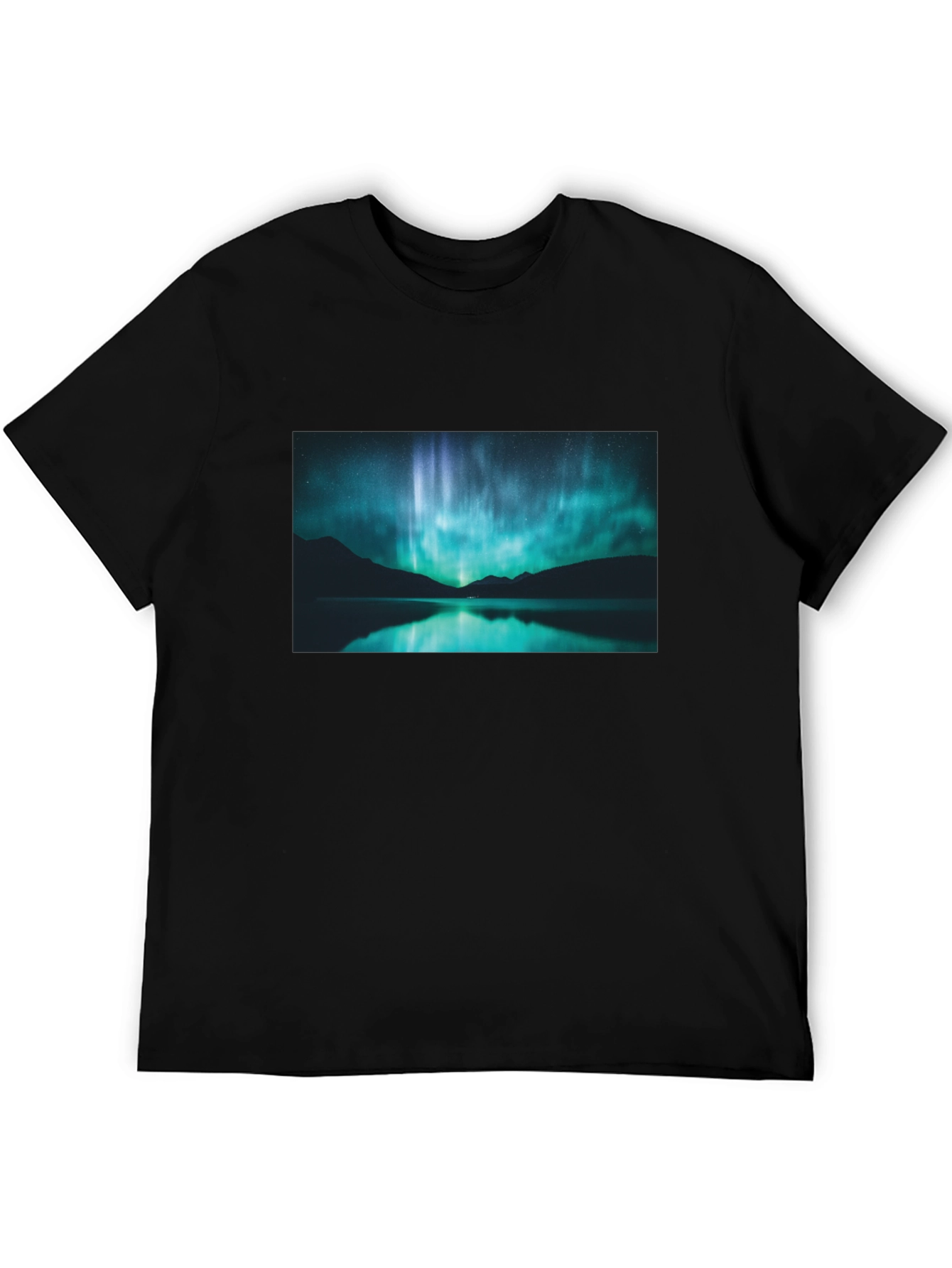 Black Aurora Borealis Graphic Tee - Midnight Lake view 5