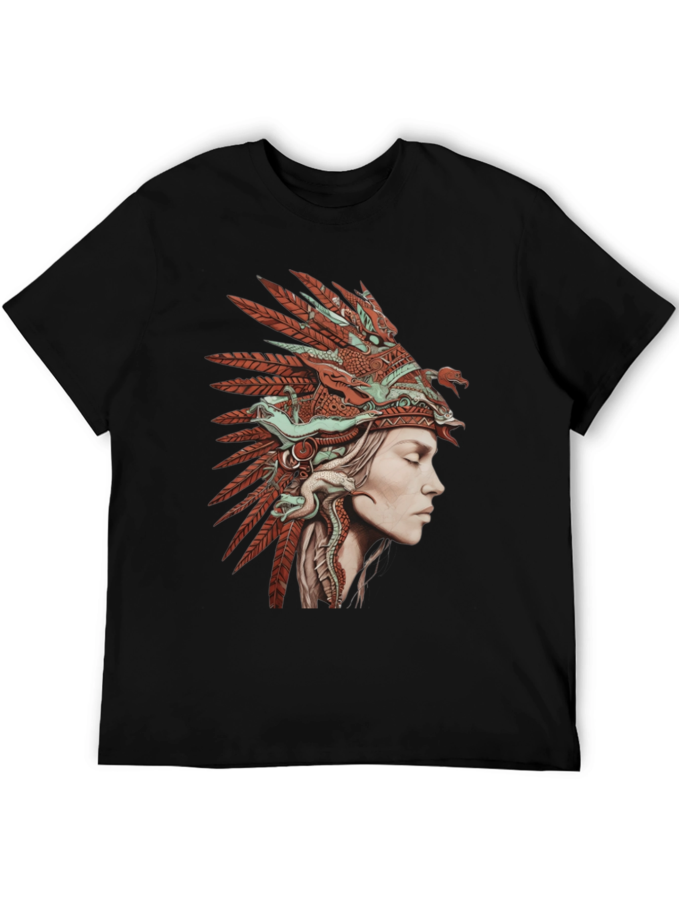Black Native American Headdress Graphic T-Shirt view 5
