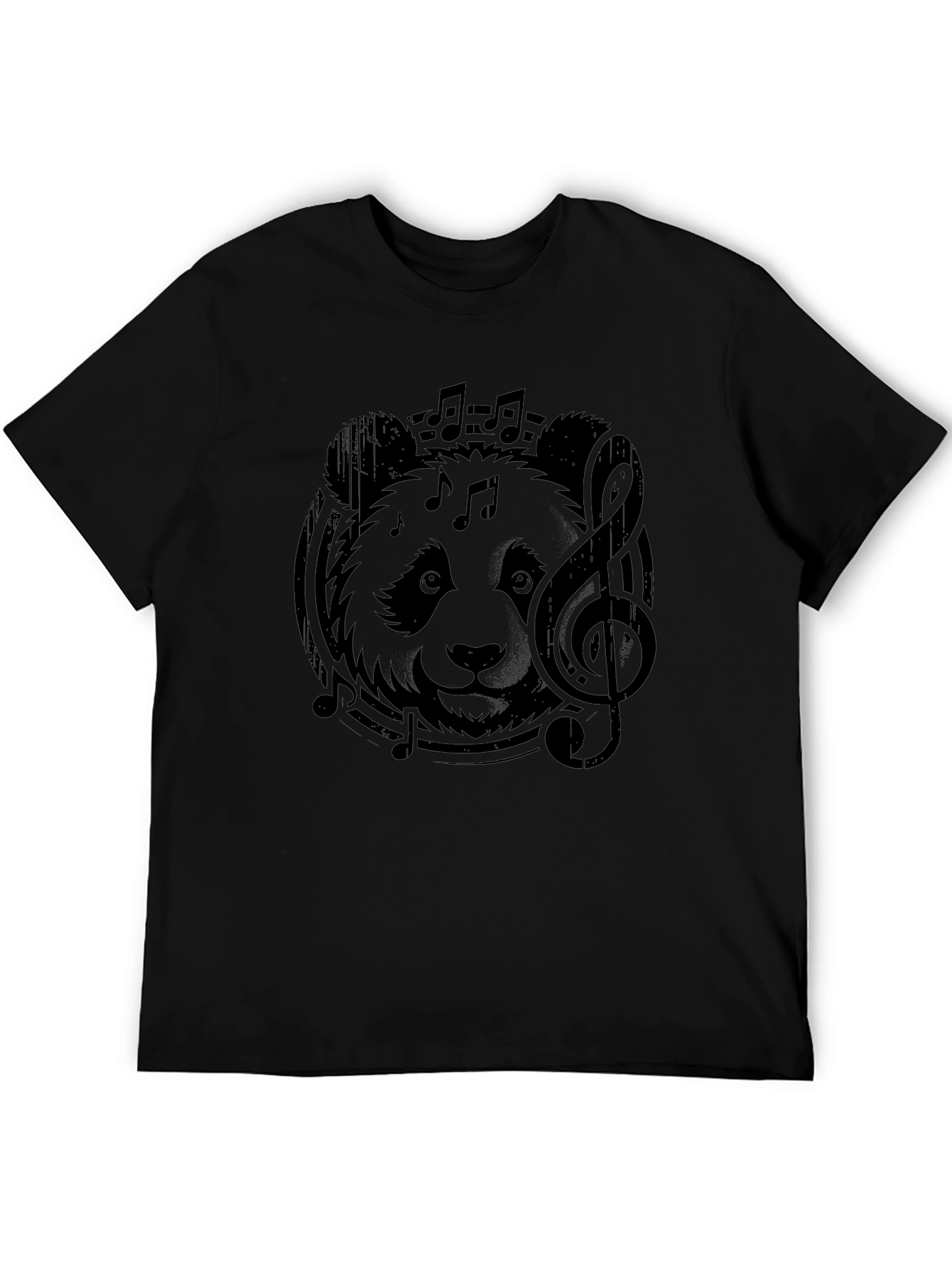 Black Musical Panda Graphic Tee - Cool Black Cotton T-Shirt view 5