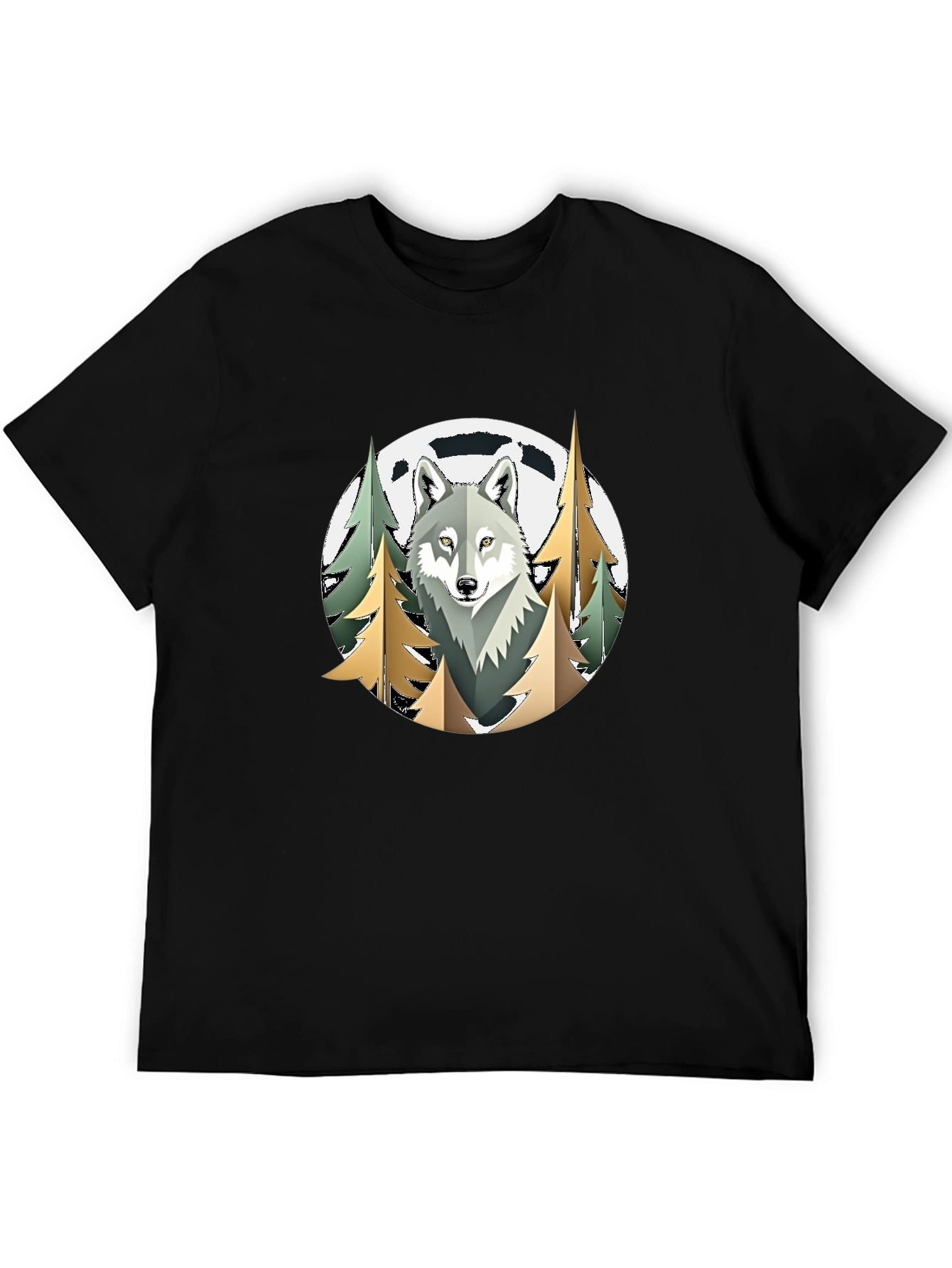 Black Wolf in the Woods Graphic T-Shirt view 5
