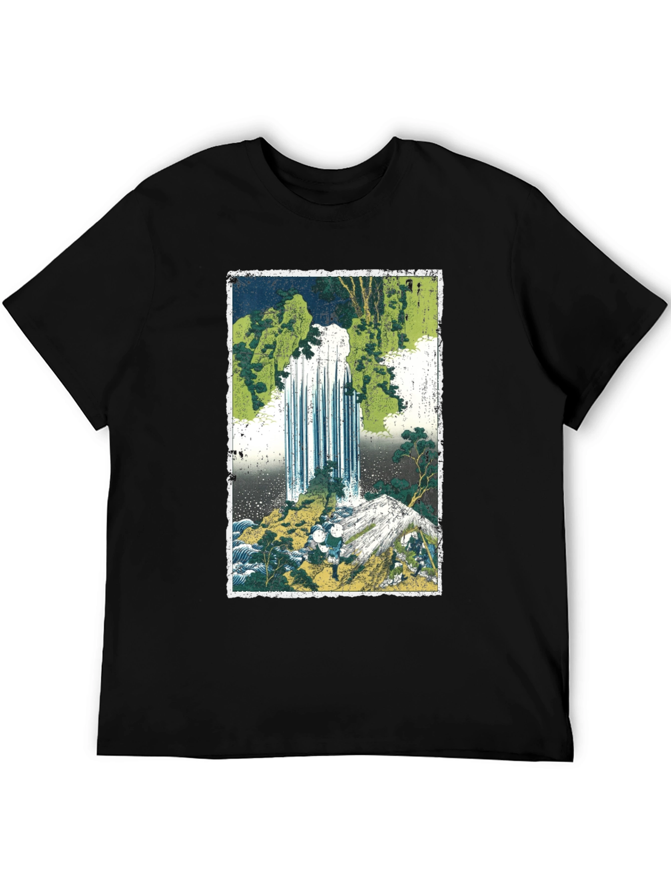 Black Waterfall Graphic Tee - Men's Black Cotton T-Shirt view 5