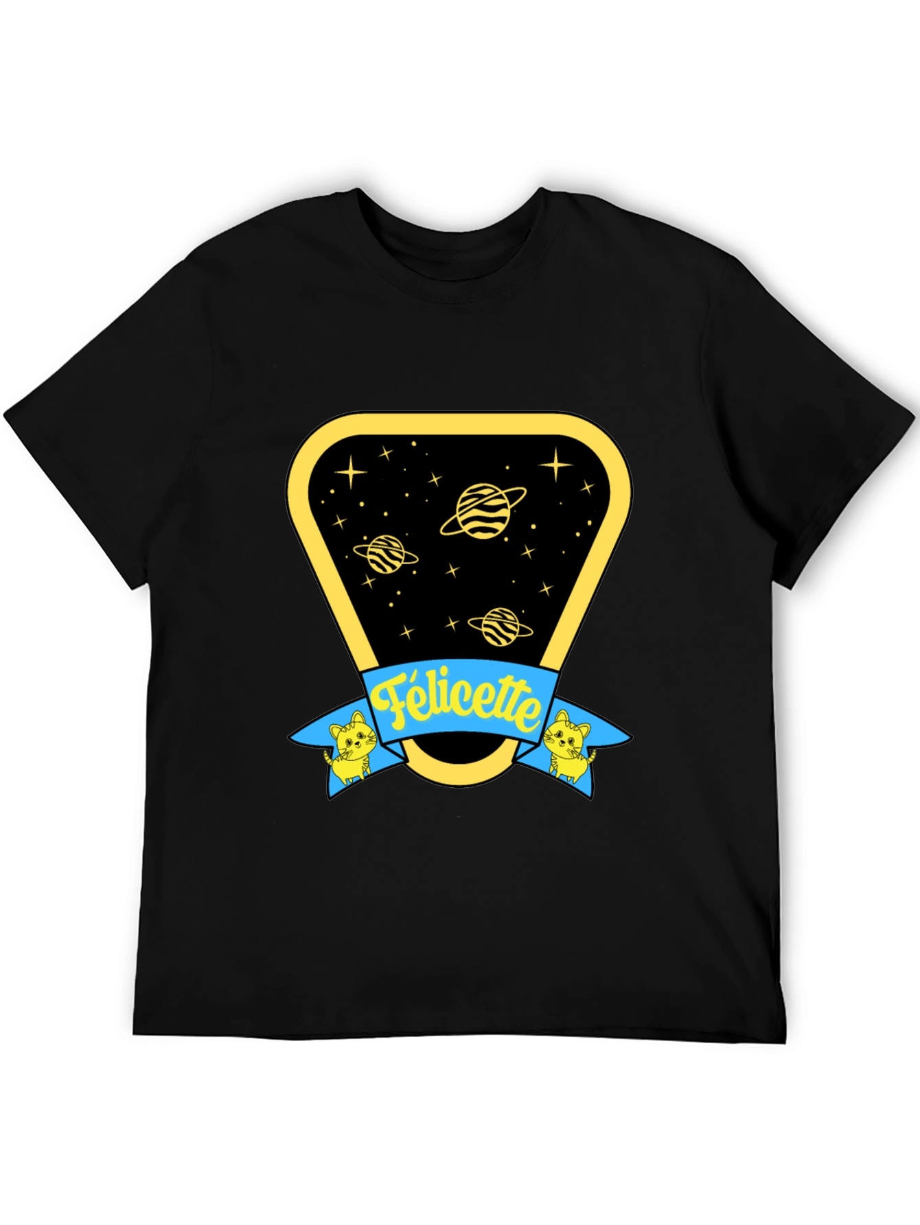 Black Felicette Cat Space T-Shirt - Unisex Cotton Tee view 5
