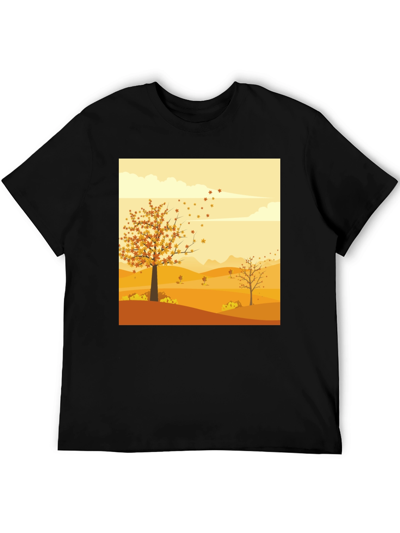 Black Autumn Scene Graphic Tee - Unisex Black T-Shirt view 5