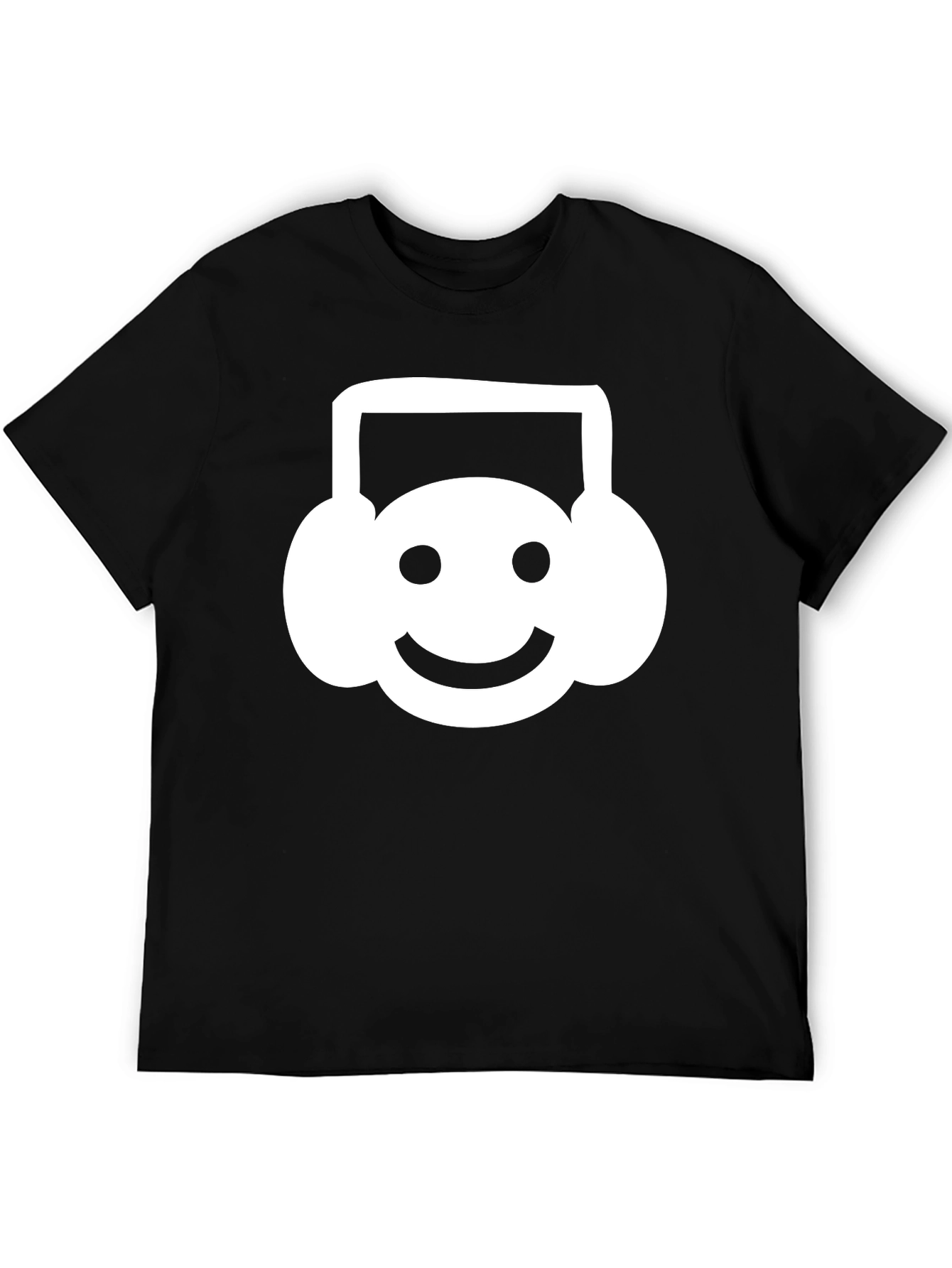 Black Smiley Headphone T-Shirt - Black Cotton Tee view 5