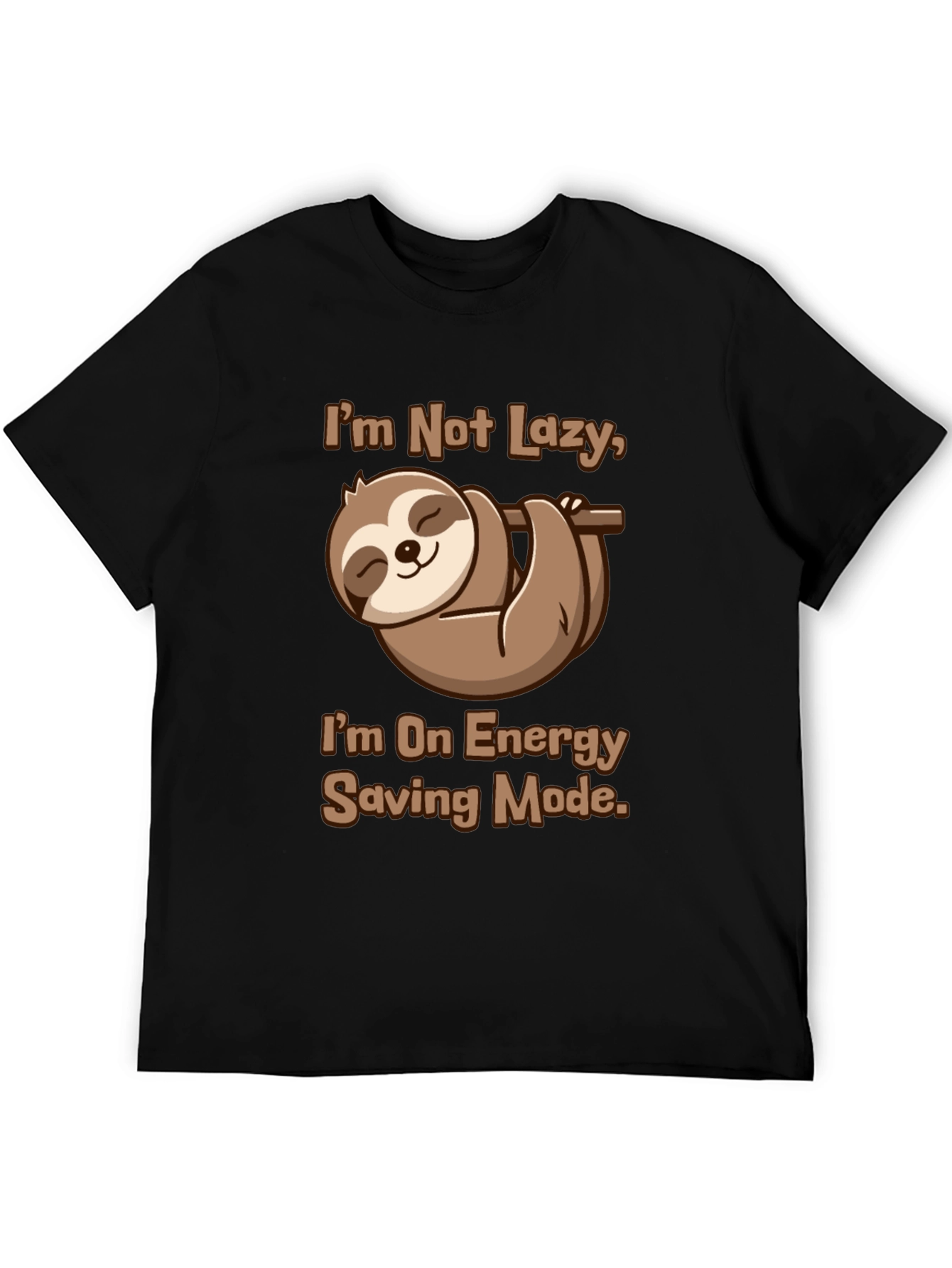 Black Funny Sloth Energy Saving Mode Graphic Tee view 5