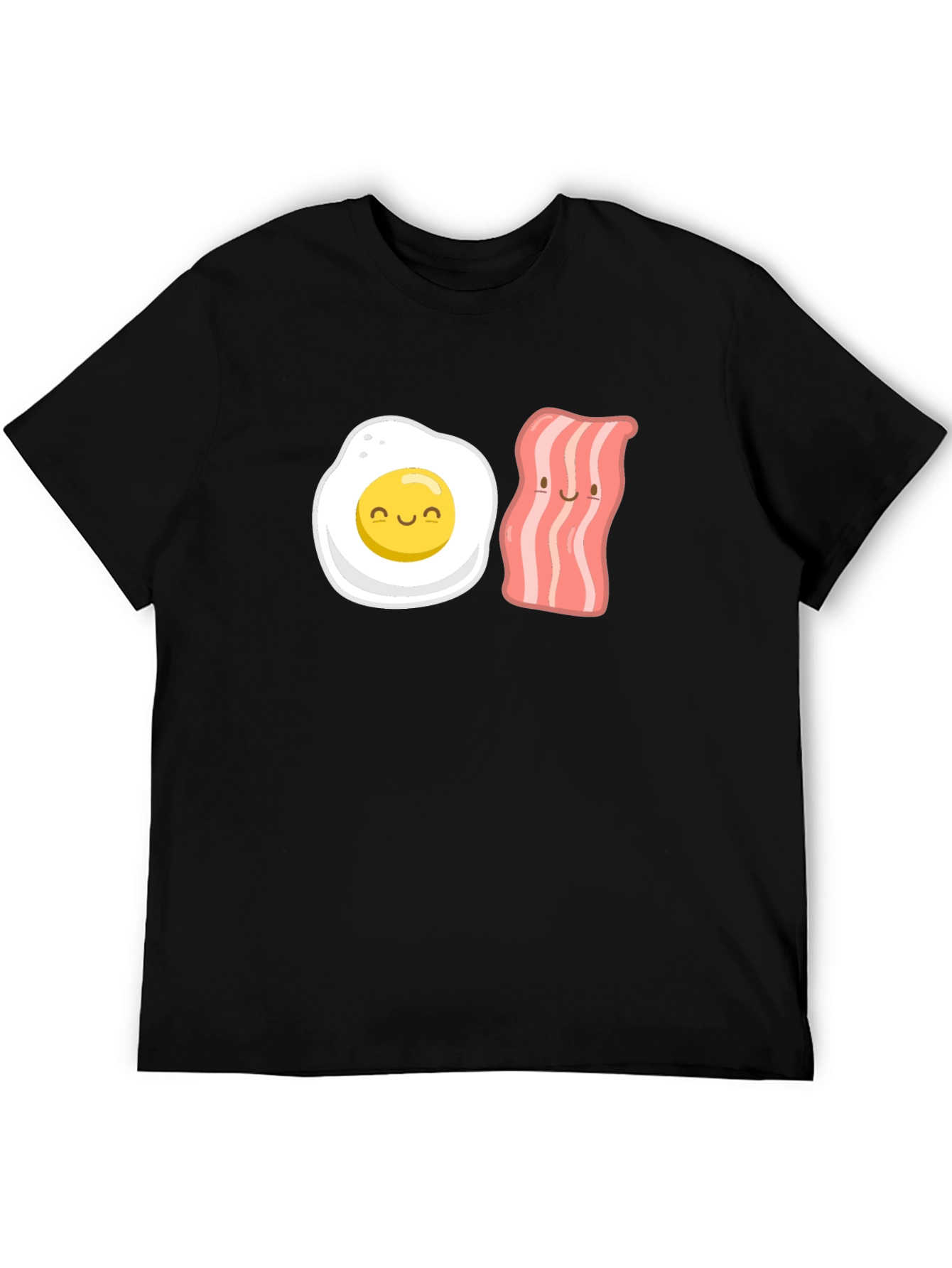 Black Funny Egg & Bacon Cartoon Graphic Tee - Black view 5