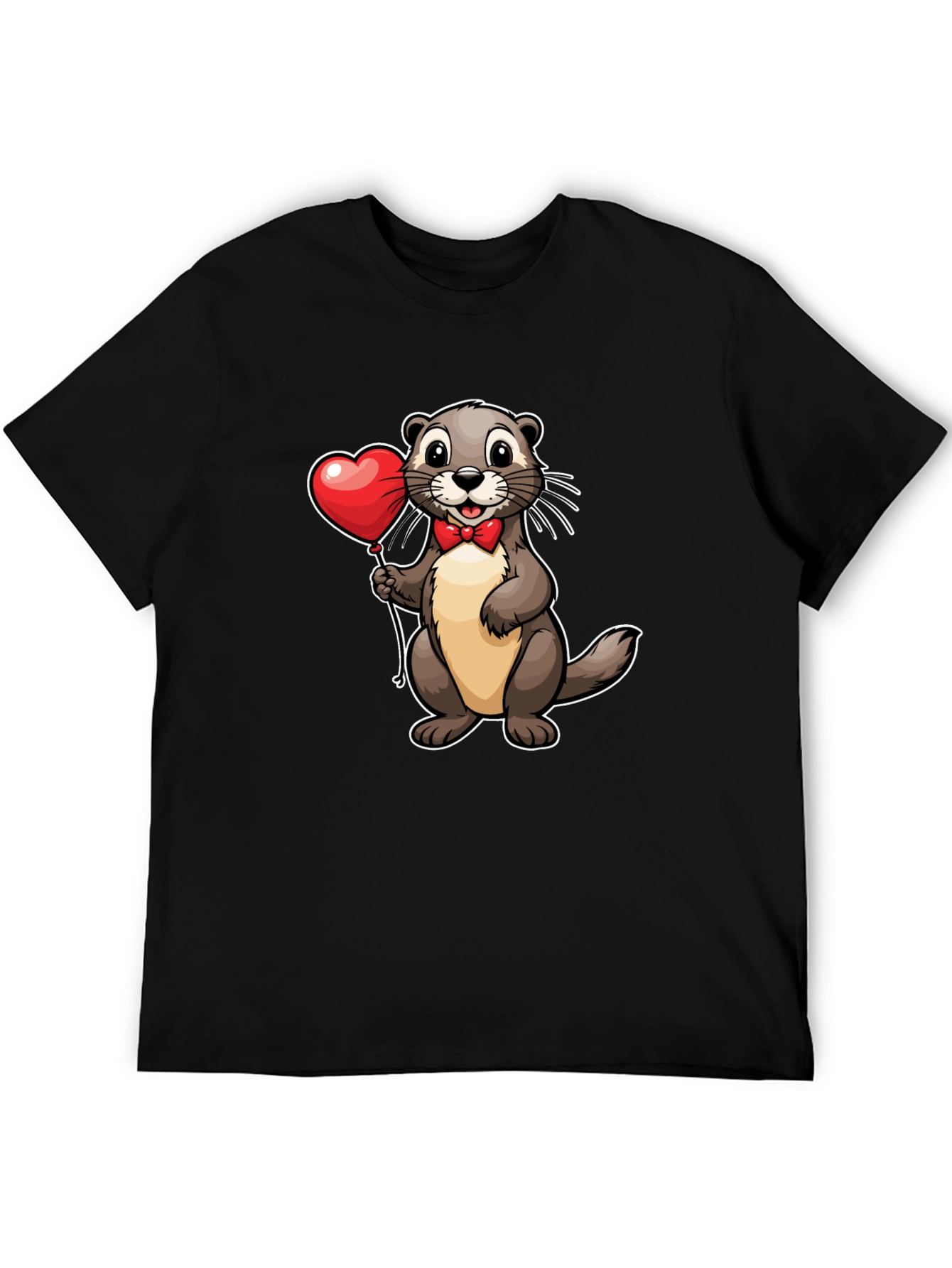 Black Otter with Heart Balloon T-Shirt - Valentine's Day Tee view 5