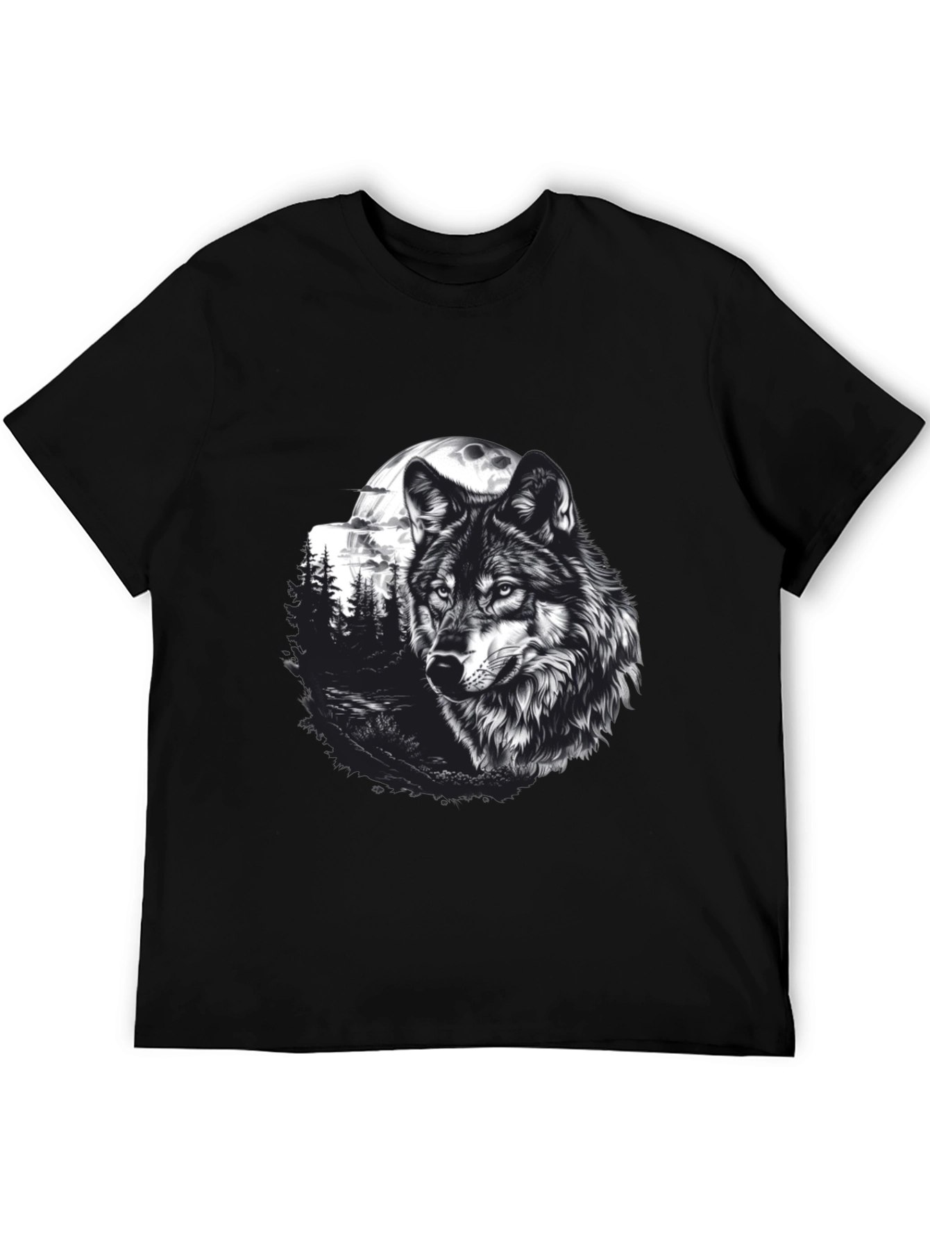 Black Wolf Moon Graphic Tee - Black Cotton T-Shirt view 5