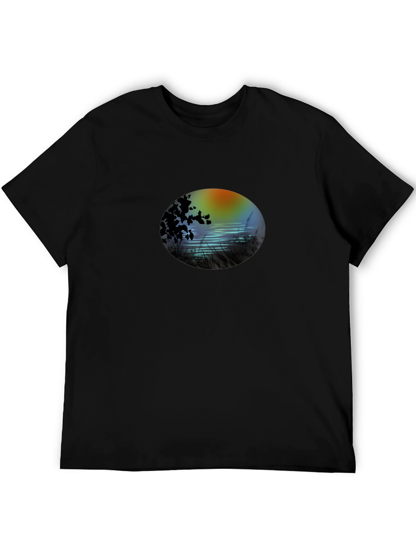 Black Sunset Lake Graphic Tee - Stylish Black T-Shirt view 5