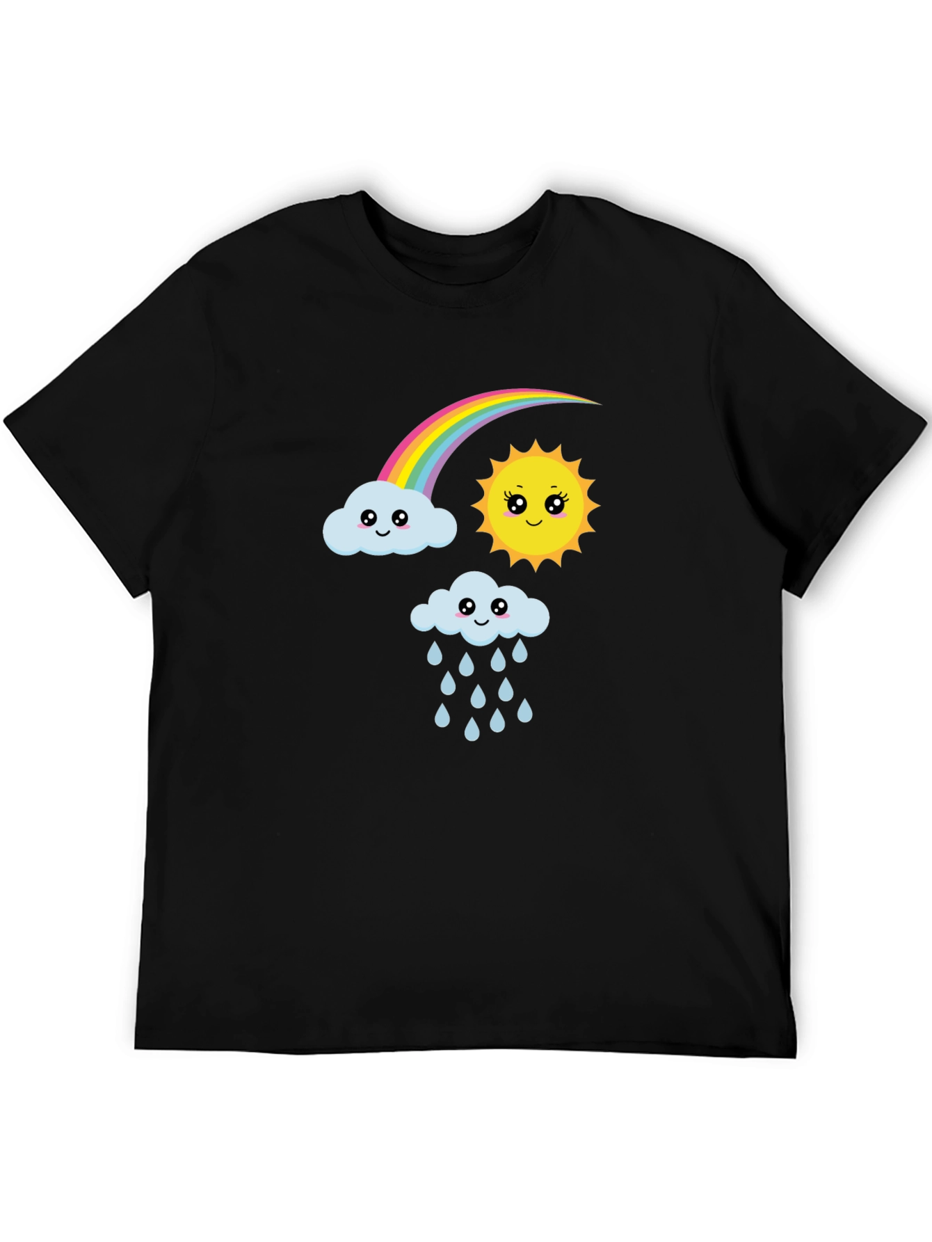 Black Cute Cartoon Weather Graphic Black T-Shirt view 5