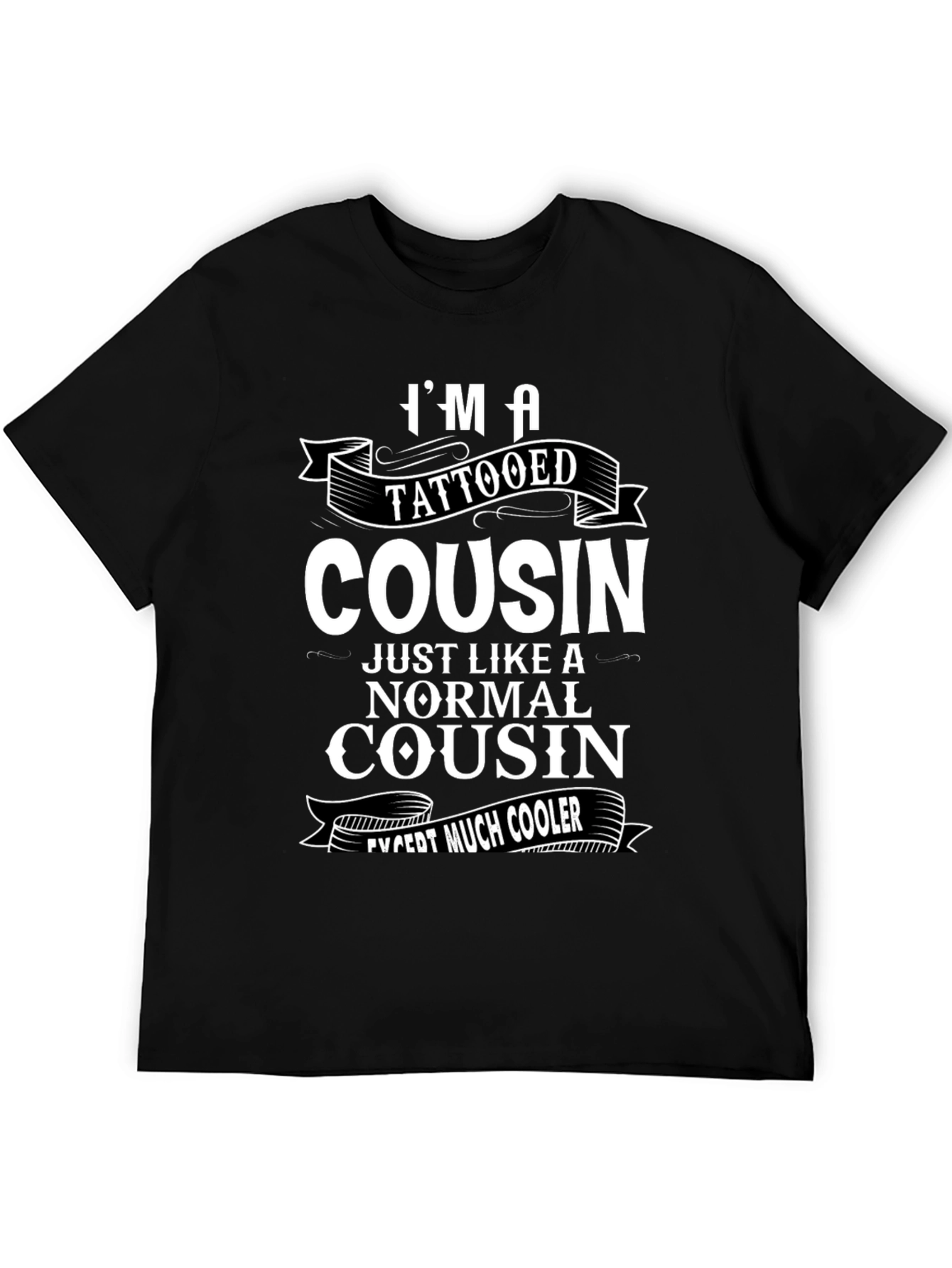 Black Tattooed Cousin Graphic Tee - Cool Family Humor T-Shirt view 5
