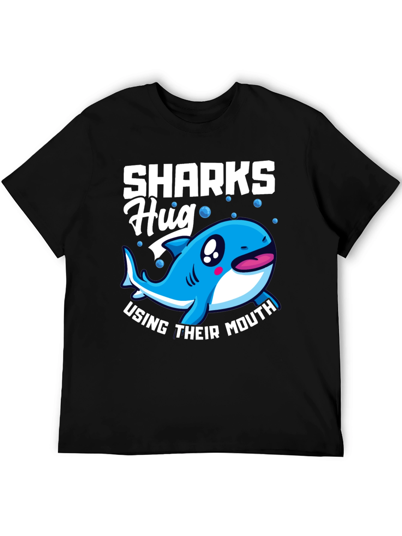 Black Sharks Hug with Their Mouth T-Shirt, Funny Animal Tee view 5