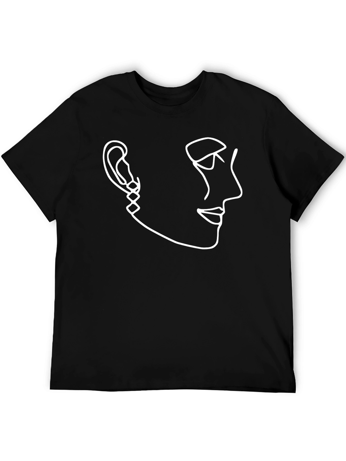 Black Abstract Face Line Art Graphic Tee - Black view 5