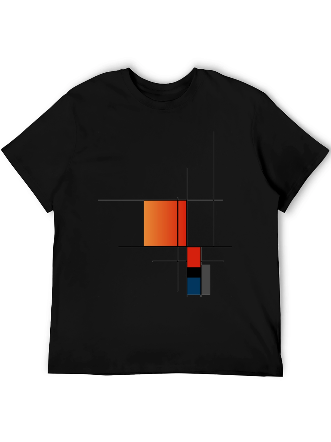 Black Modern Art Graphic Tee - Geometric Mondrian Style view 5