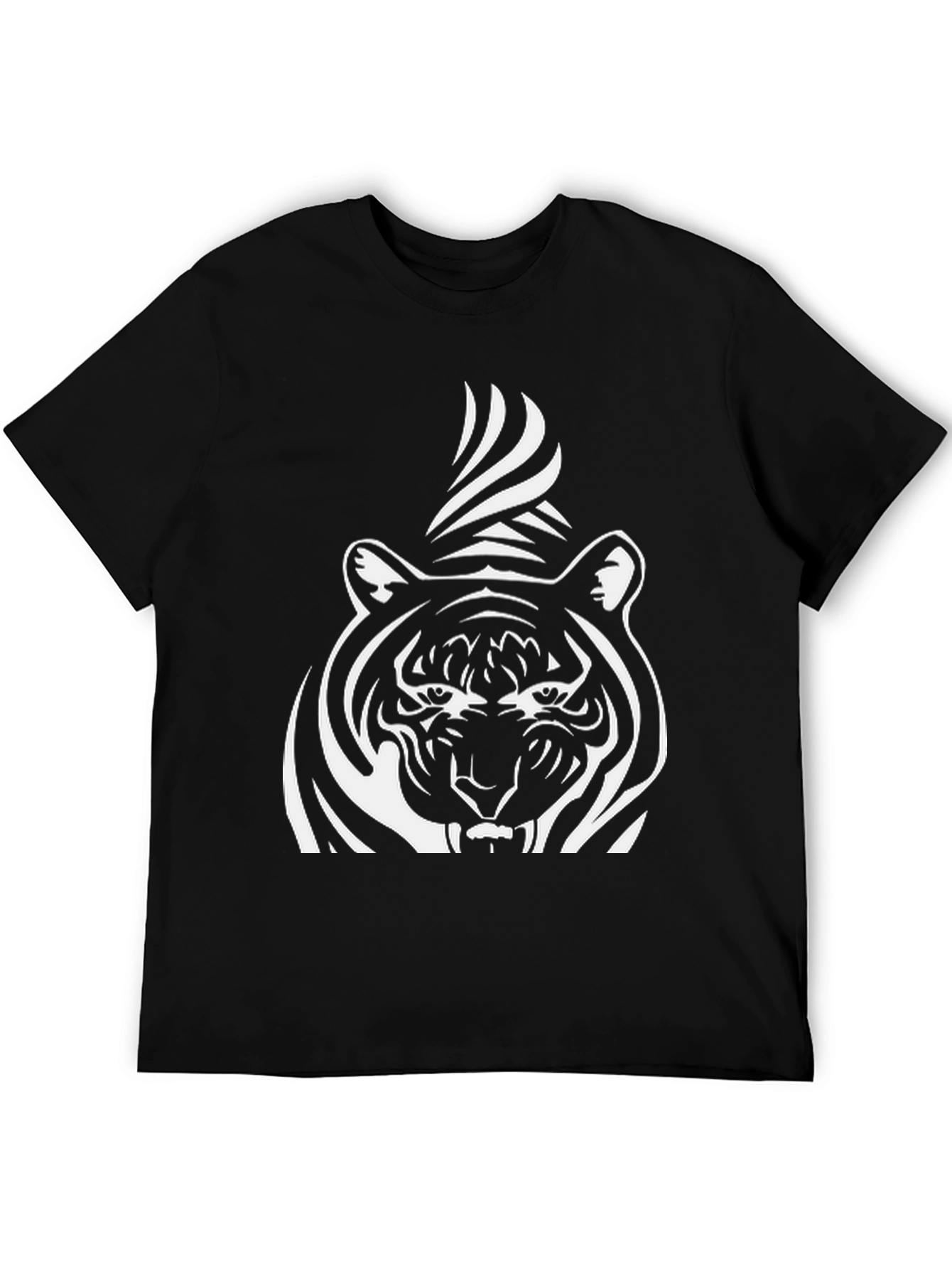 Black Striking Tiger Graphic Tee - Bold Black Cotton Shirt view 5