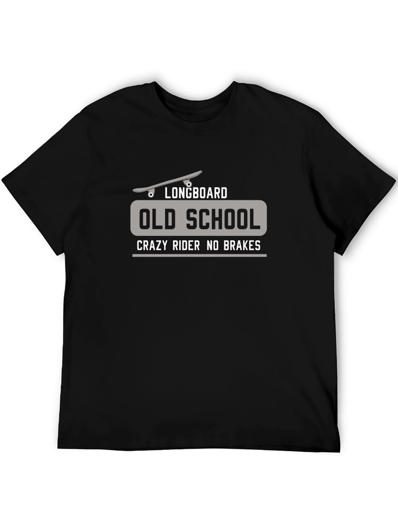 Black Old School Longboarder Graphic T-Shirt - Crazy Rider No Brakes view 5