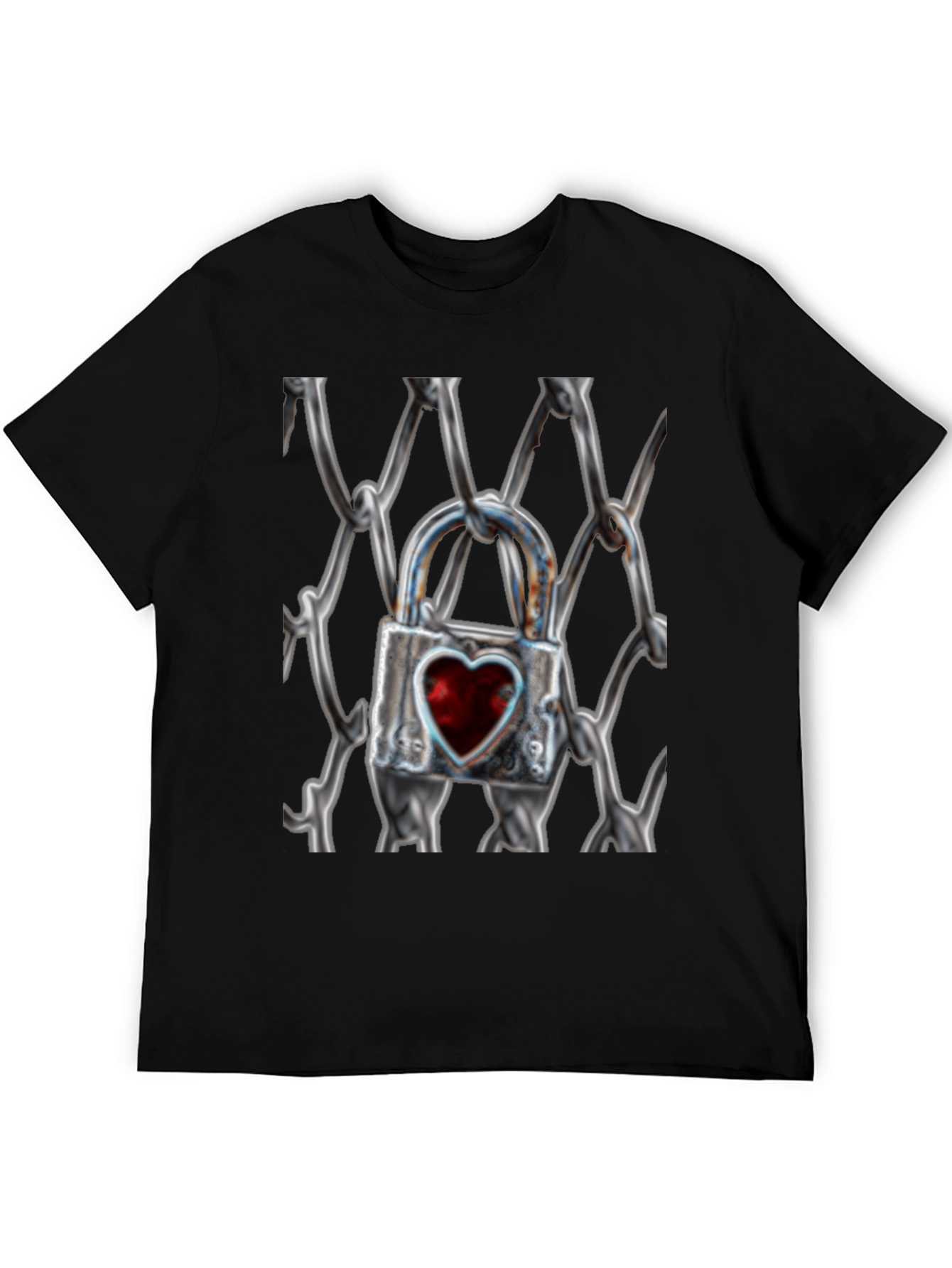 Black Heart Lock on Chains T-Shirt view 5