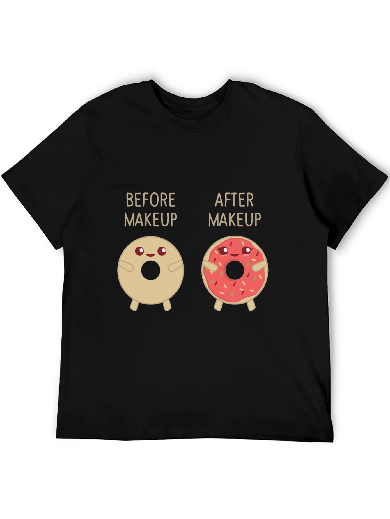 Black Before & After Makeup Donut Funny T-Shirt view 5