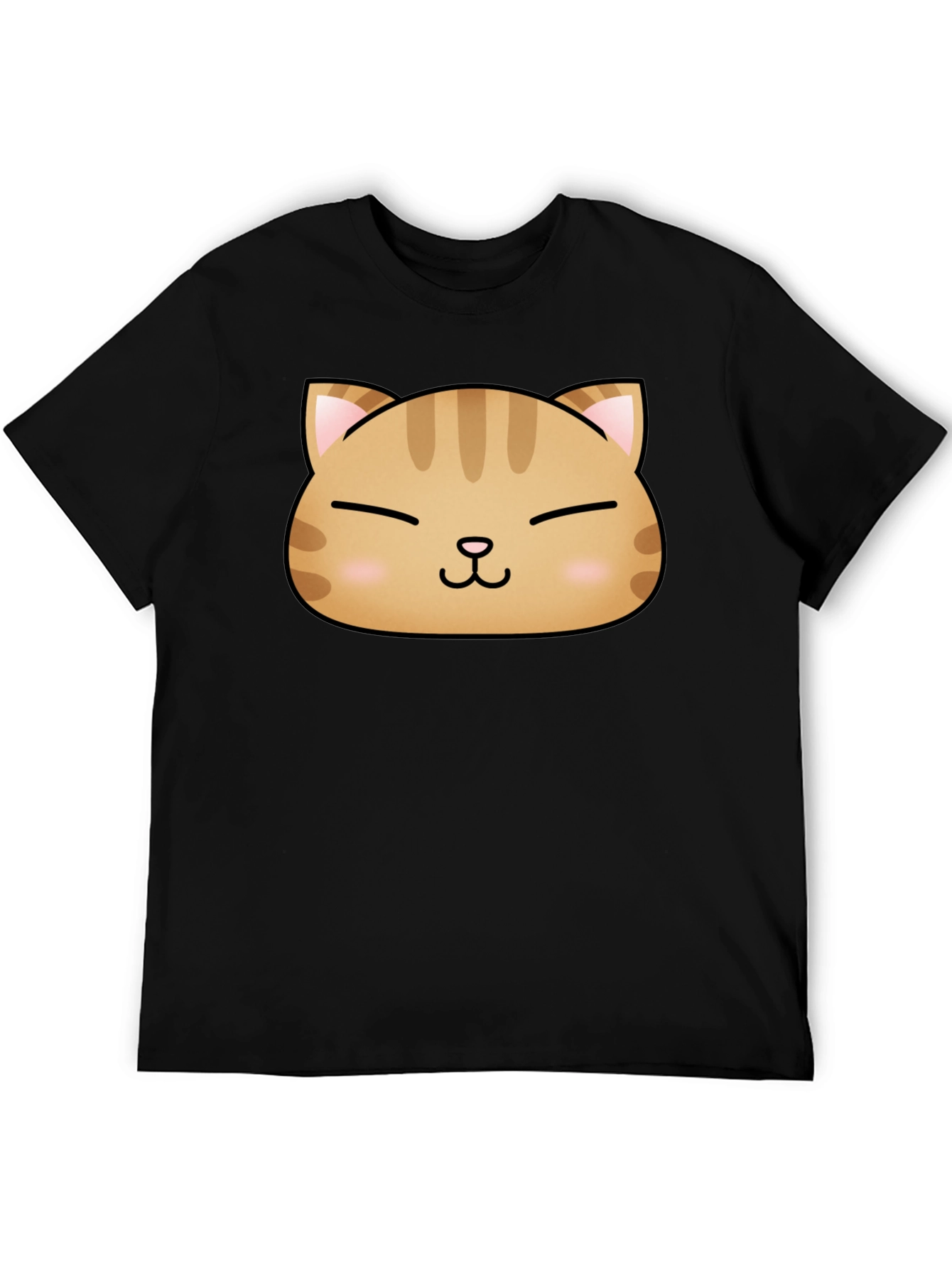 Black Cute Cat Face Graphic Print Black T-Shirt view 5