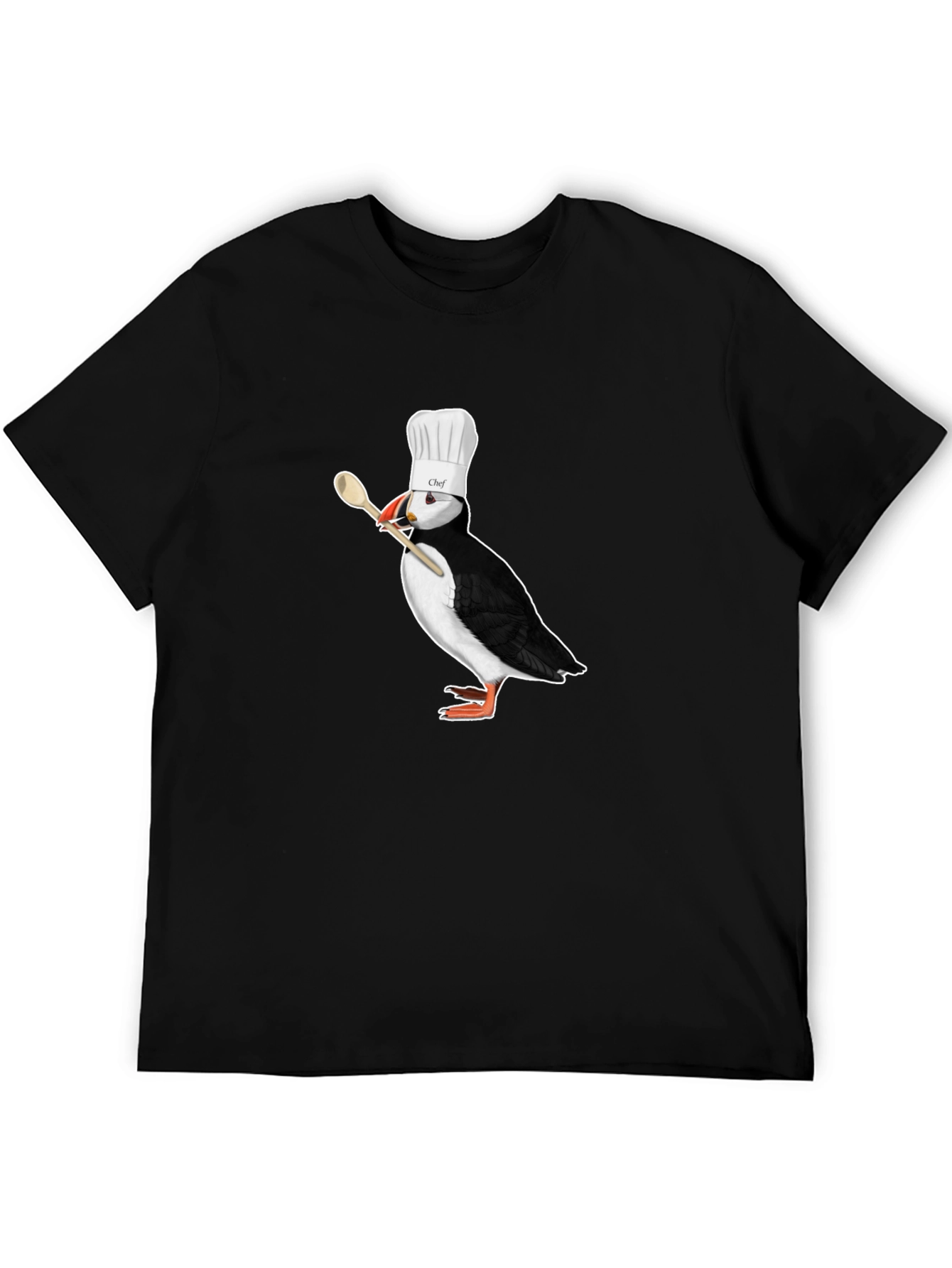 Black Chef Puffin T-Shirt - Black Cotton Tee view 5