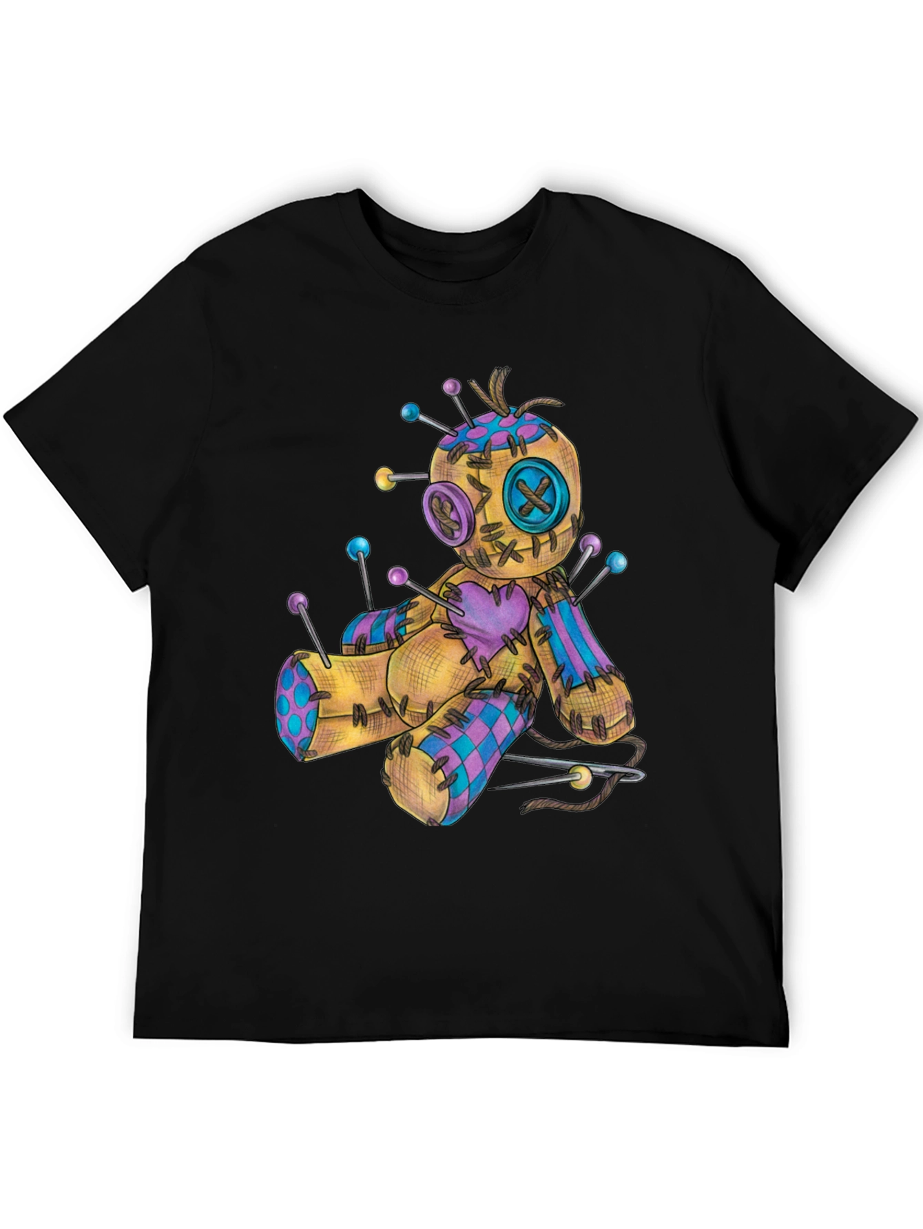 Black Voodoo Doll Graphic Tee - Black Cotton Shirt view 5